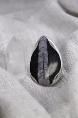 A Sturdy Embrace of Ancient Mysteries and Modern Craft: Adjustable Sterling Silver Ring with Fossil - Unisex - Size 5-10 US