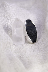 A Sturdy Embrace of Protective Energy: Adjustable Sterling Silver Ring with Raw Tourmaline - Unisex - Size 5-10 US - NO/01