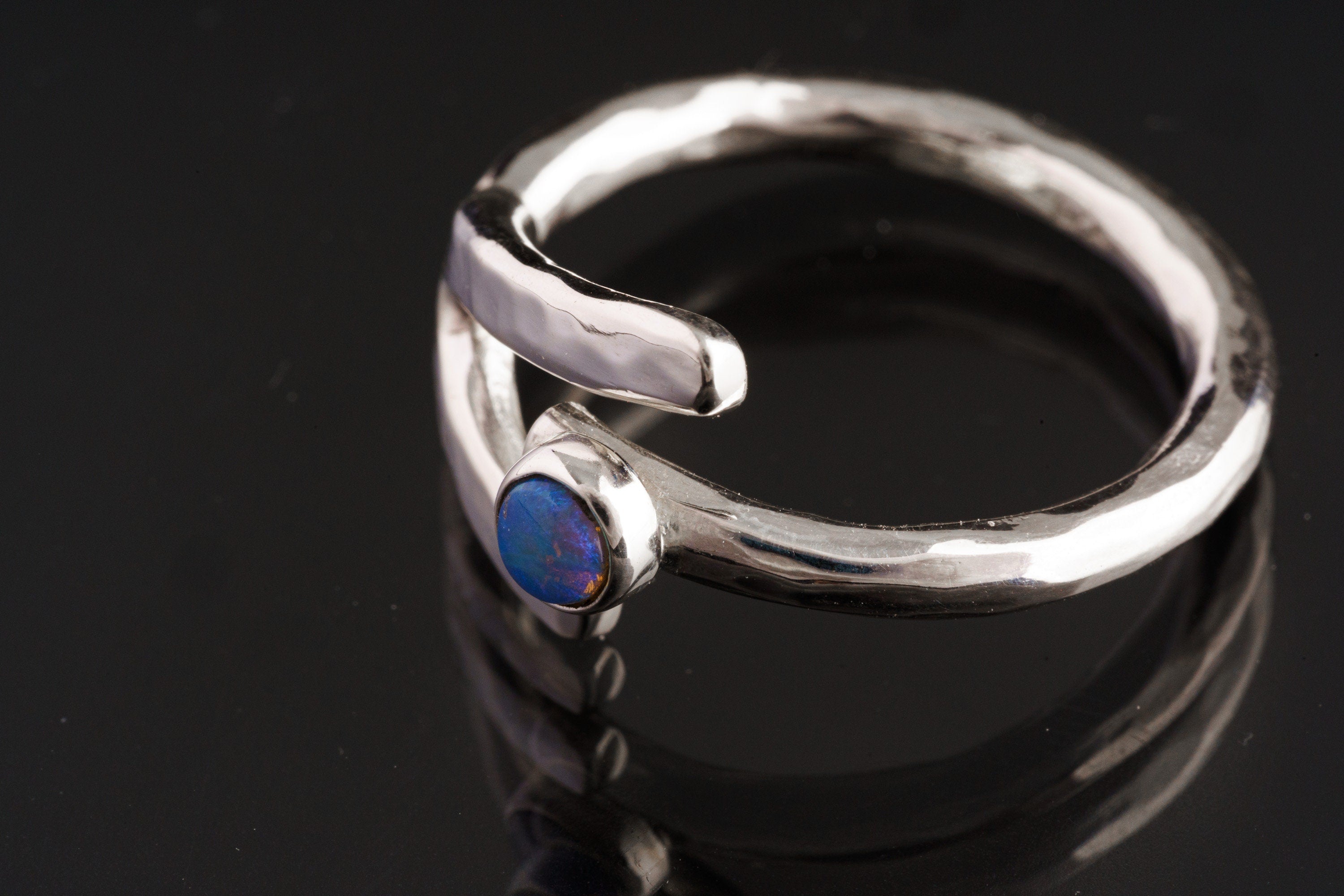 Dowsing Radiance: Rainbow Opal - Polished finish - Adjustable Sterling Silver Ring - Size 7-10 US