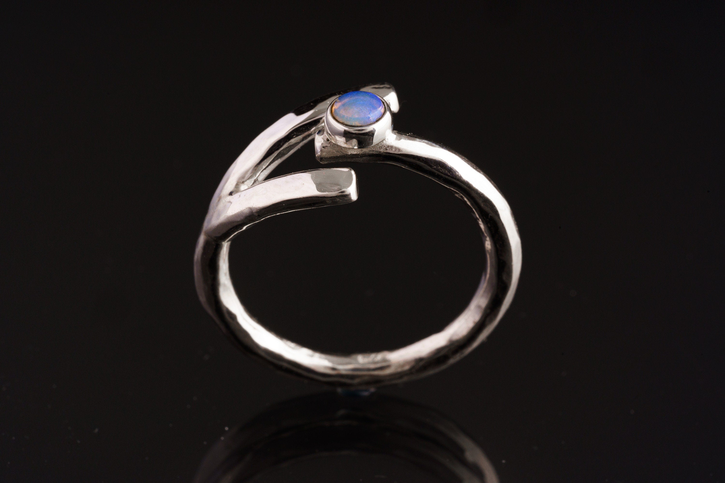 Dowsing Radiance: Rainbow Opal - Polished finish - Adjustable Sterling Silver Ring - Size 7-10 US