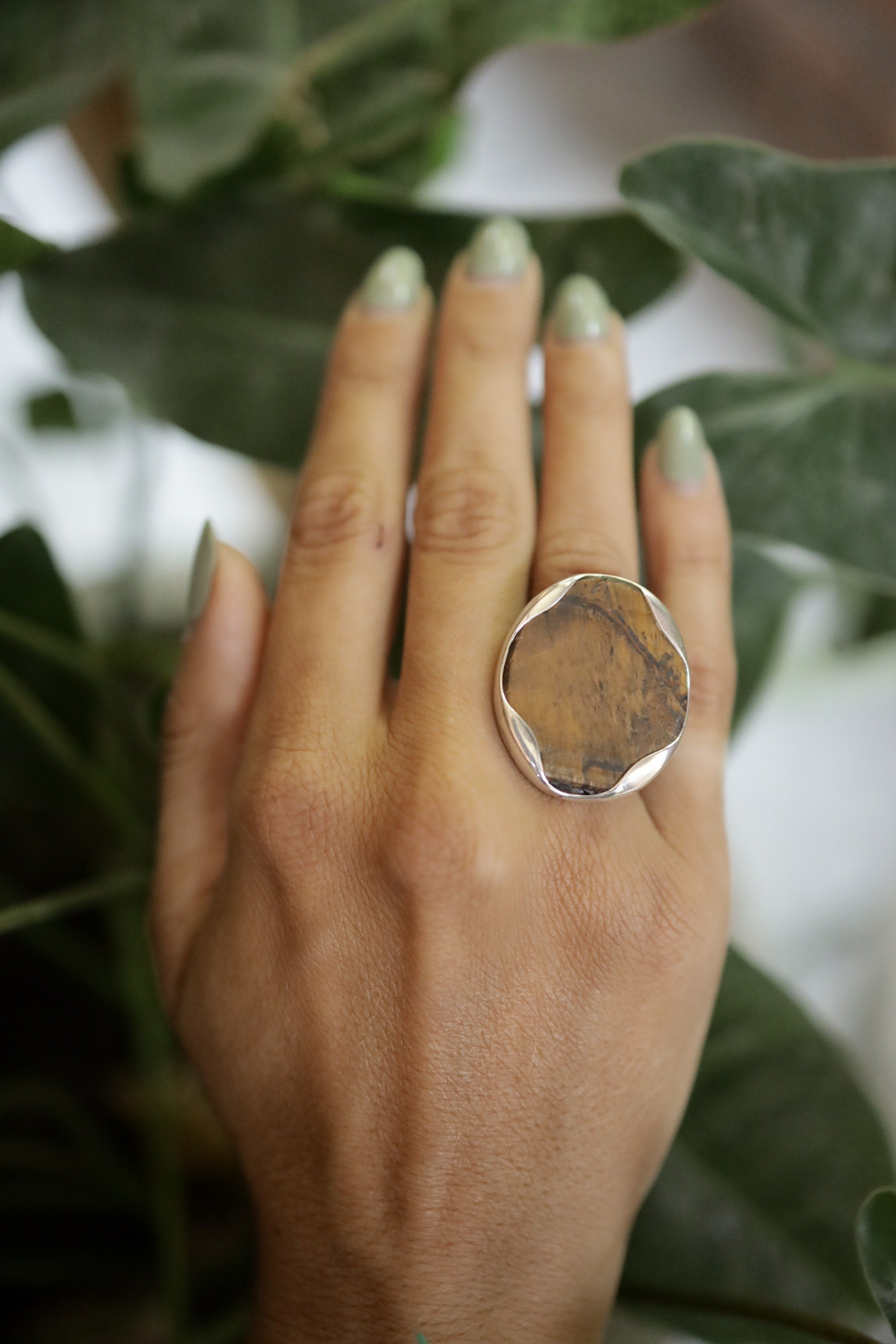 Your Bold Companion Through Life’s Quest: Adjustable Sterling Silver Ring with Raw Tiger's Eye - Unisex - Size 5-10 US - NO/02