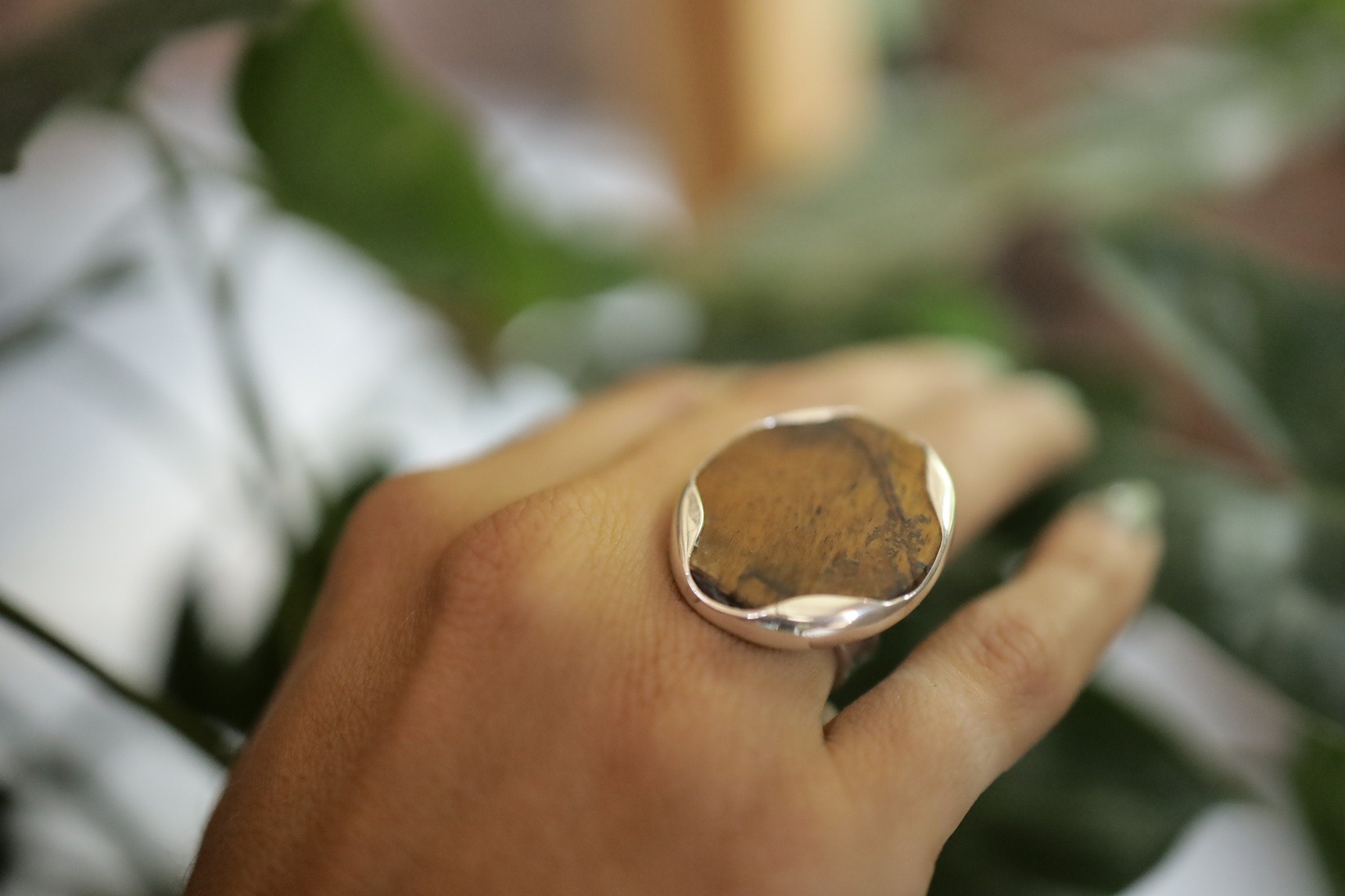 Your Bold Companion Through Life’s Quest: Adjustable Sterling Silver Ring with Raw Tiger's Eye - Unisex - Size 5-10 US - NO/02