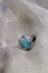 A Tribute to Oceanic Splendor: Adjustable Sterling Silver Ring with Oval Larimar - Unisex - Size 5-10 US - NO/02