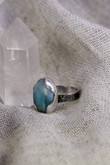 A Tribute to Oceanic Splendor: Adjustable Sterling Silver Ring with Oval Larimar - Unisex - Size 5-10 US - NO/02