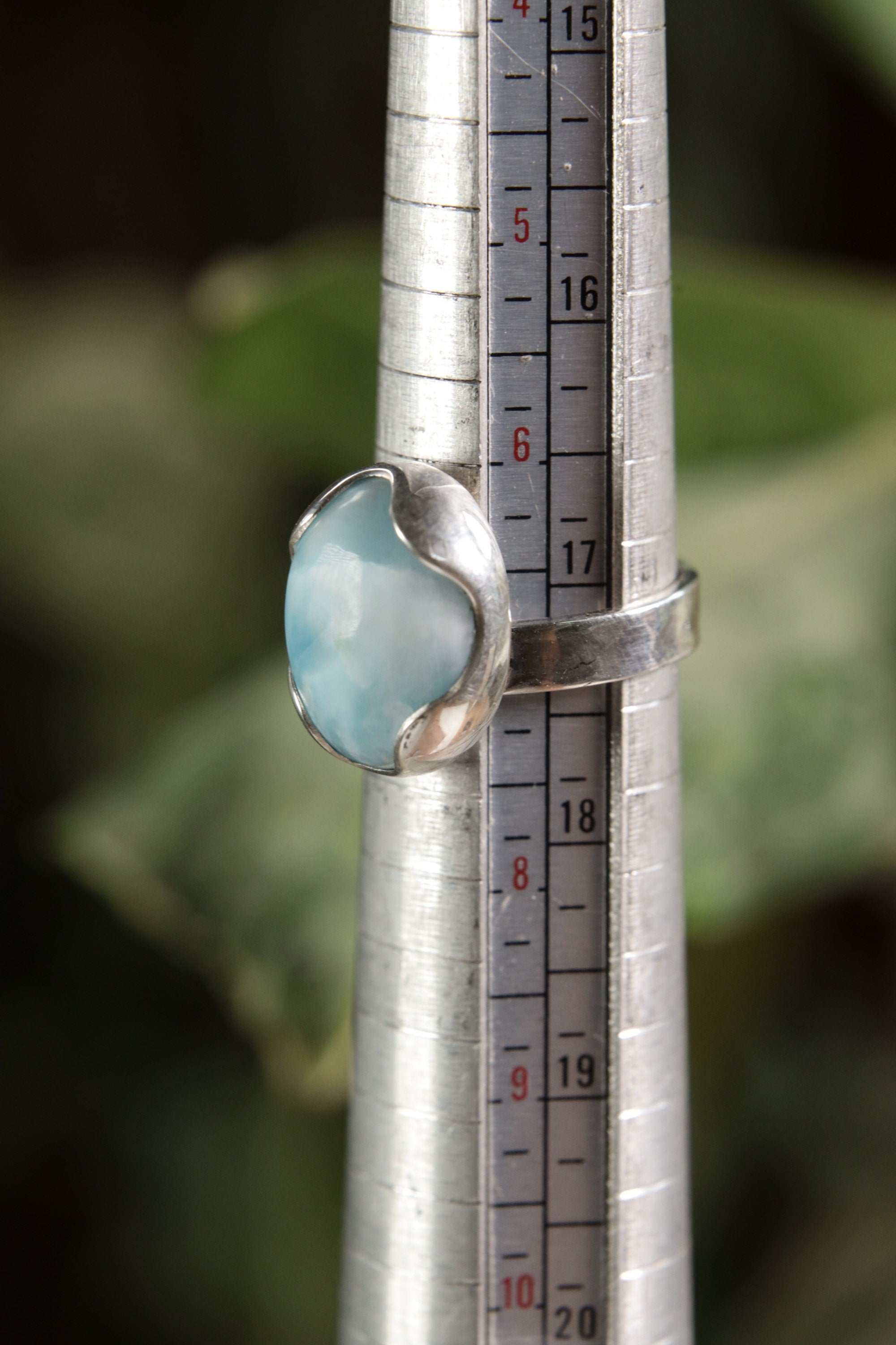 A Tribute to Oceanic Splendor: Adjustable Sterling Silver Ring with Oval Larimar - Unisex - Size 5-10 US - NO/04