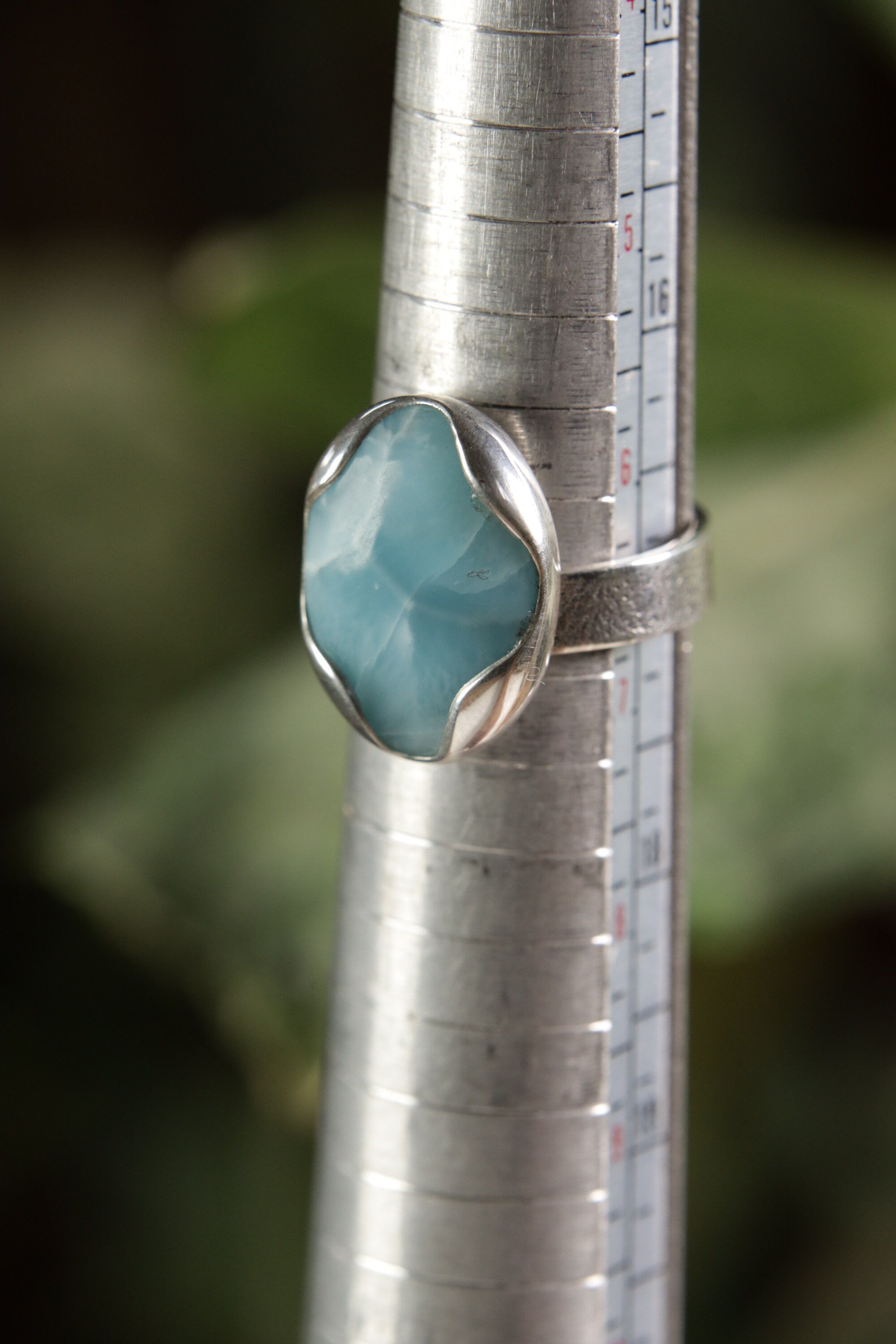 A Tribute to Oceanic Splendor: Adjustable Sterling Silver Ring with Oval Larimar - Unisex - Size 5-10 US - NO/07