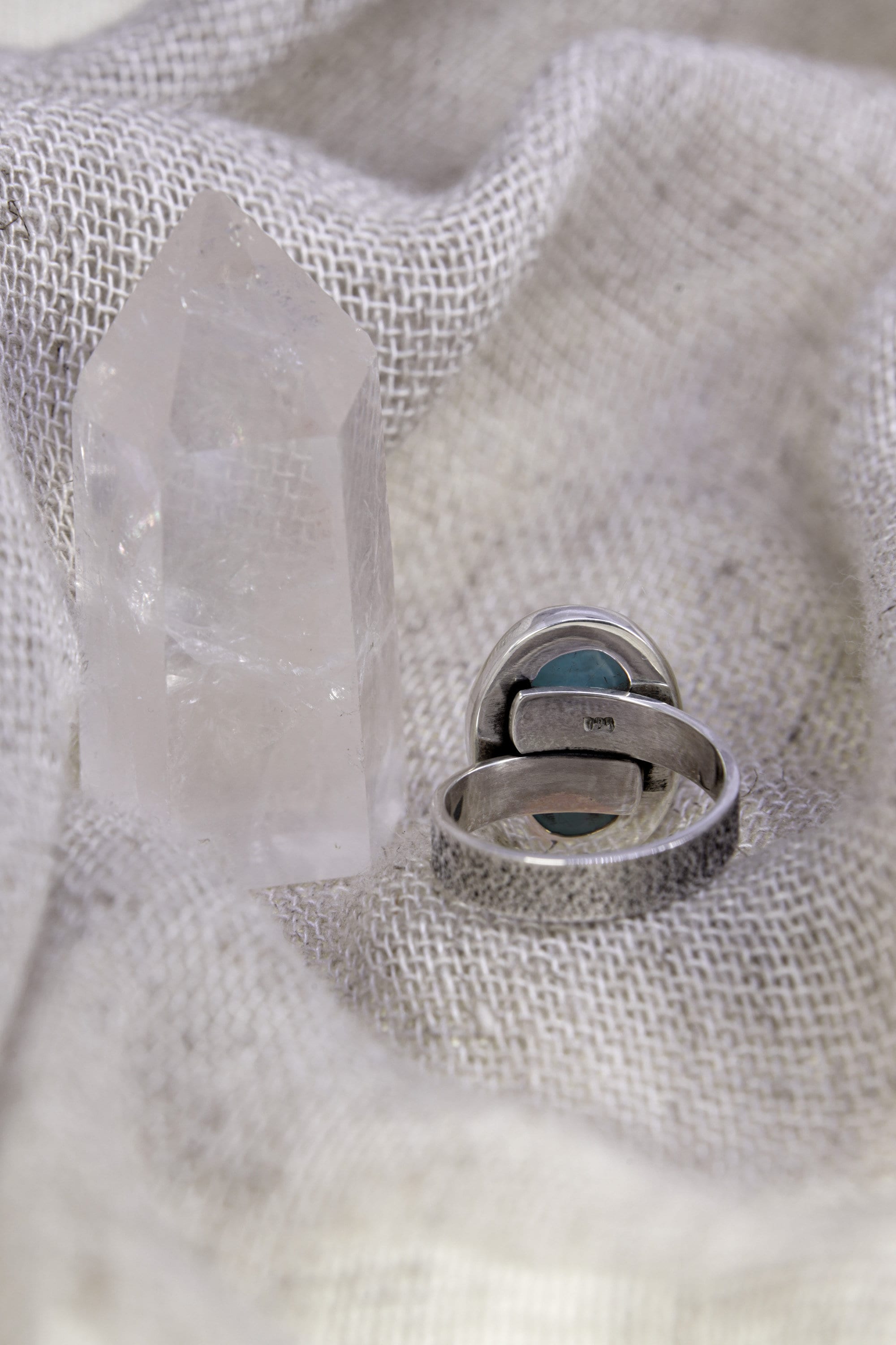 A Tribute to Oceanic Splendor: Adjustable Sterling Silver Ring with Oval Larimar - Unisex - Size 5-10 US - NO/07