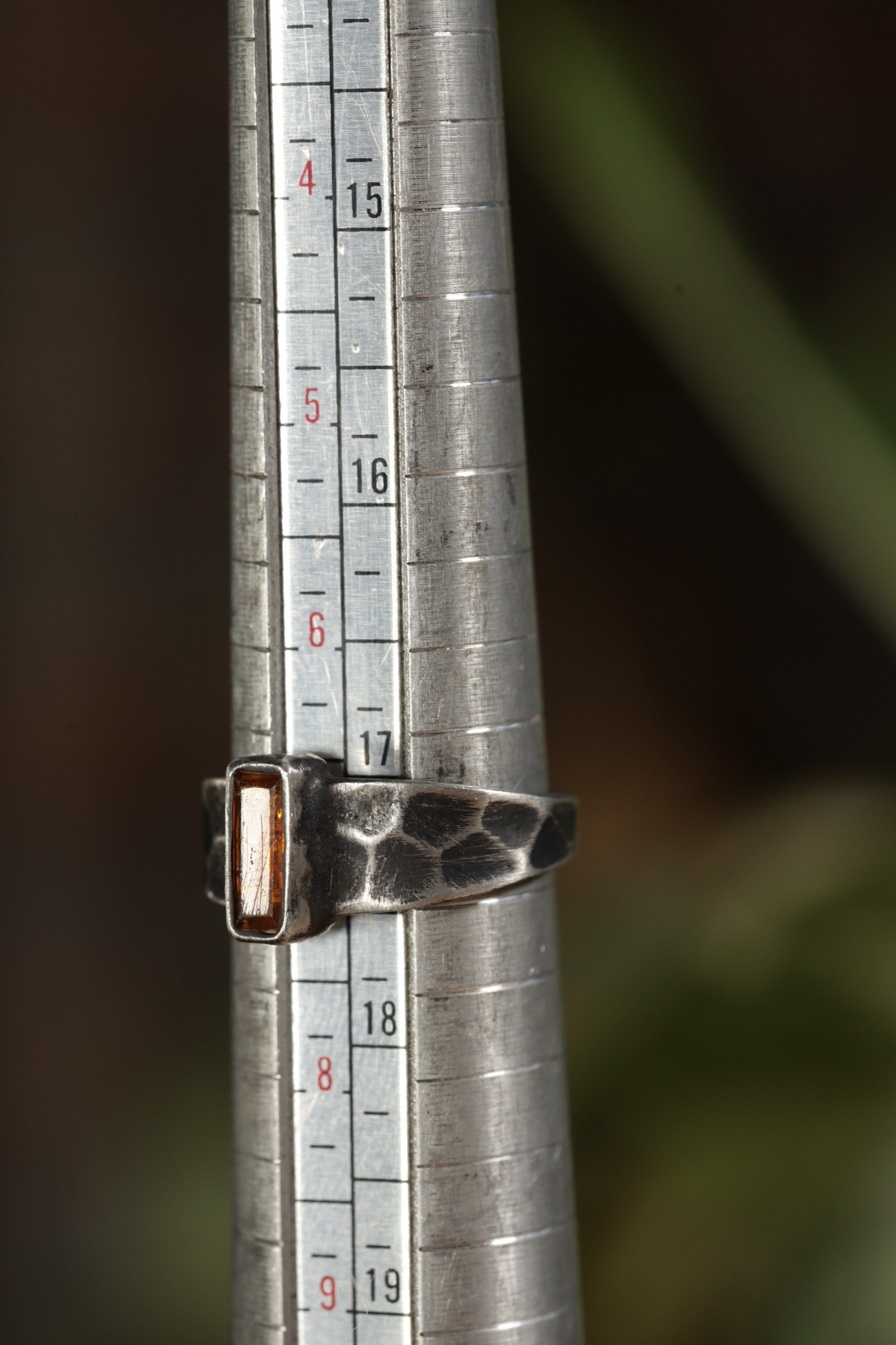 Crimson Whisper: Sterling Silver Ring with Faceted Red Kyanite - Textured & Oxidised - Size 7