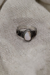 Sterling Silver Ring with Lightning Ridge Gem Opal - Textured & Oxidised - Size 6 - NO/02