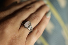 Sterling Silver Ring with Lightning Ridge Gem Opal - Textured & Oxidised - Size 6 - NO/02