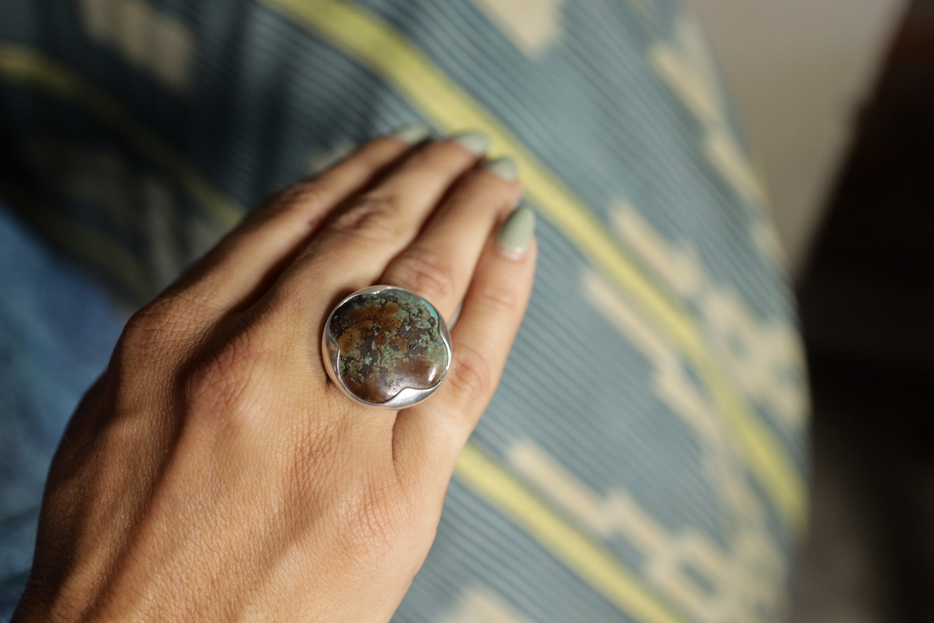 Himalayan Serenity: Adjustable Sterling Silver Ring with Himalayan Turquoise - Unisex - Size 5-10 US