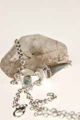 Megalodon Marvel: Ancient Megalodon Tooth adorned with Raw Green Tourmaline & Aquamarine Cabochon - Crystal Pendant Neckpiece - NO/07