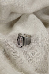 Adjustable Sterling Silver Ring with Vera Cruz Amethyst - Brush Textured - Unisex - Size 5-10 US - NO/09