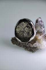 A Sturdy Embrace of Resilient Radiance: Adjustable Sterling Silver Ring with Pyrite - Unisex - Size 5-12 US