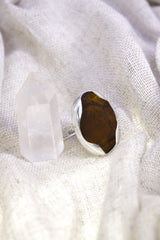 Your Bold Companion Through Life’s Quest: Adjustable Sterling Silver Ring with Raw Tiger's Eye - Unisex - Size 5-10 US - NO/02