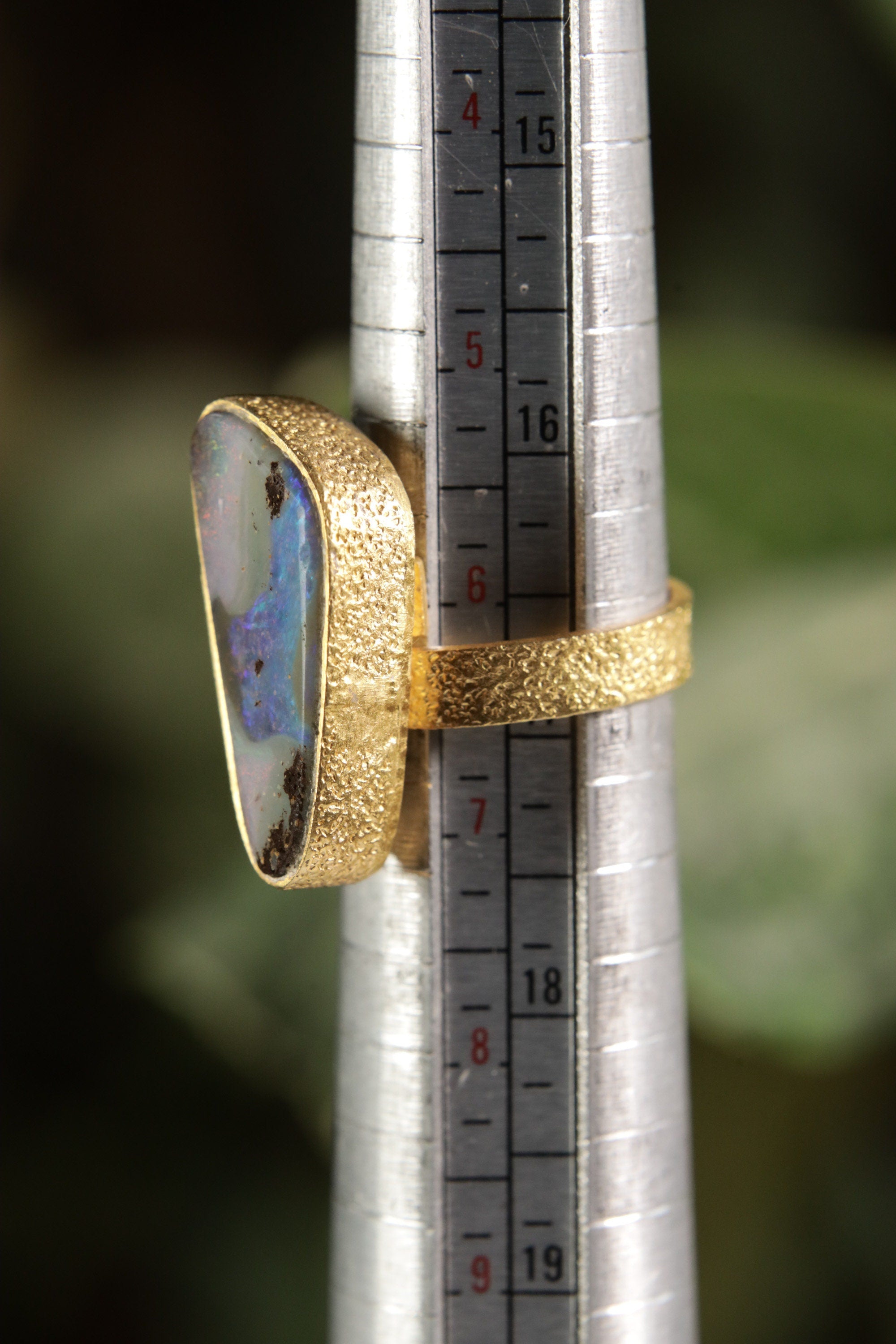 Adjustable Sterling Silver Opal Ring, Textured Gold-Plated Finish, Unisex, Heart & Crown Chakra, Libra Zodiac, Unique Gift, Size 5-10 US