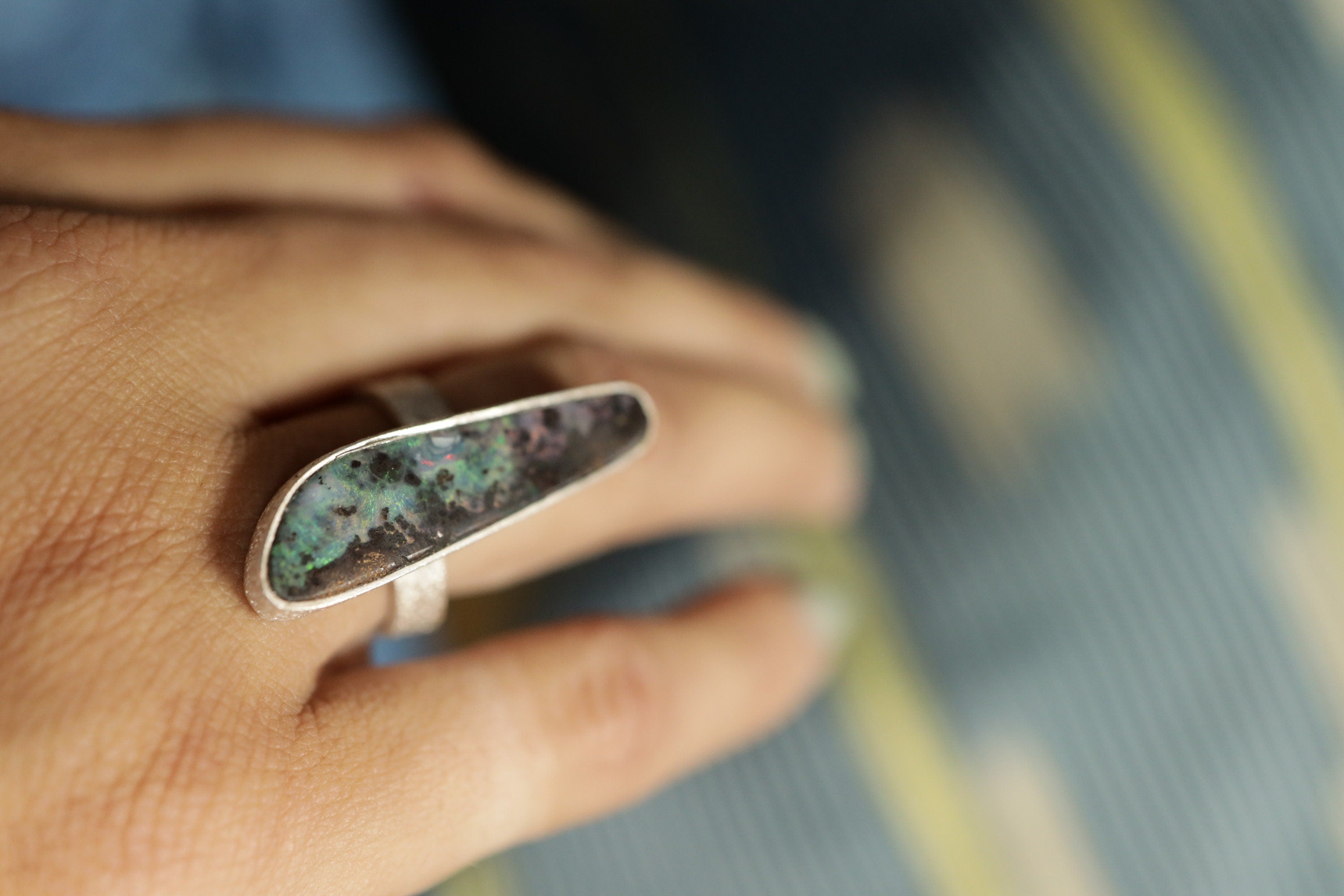 Ethereal Light Opal: Adjustable Sterling Silver Ring with Opal - Textured - Unisex - Size 5-10 US