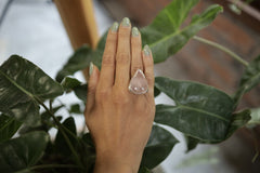 A Robust Embrace of Gentle Harmony: Adjustable Sterling Silver Ring with Triangular Rose Quartz - Unisex - Size 5-10 US