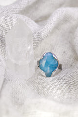 A Tribute to Oceanic Splendor: Adjustable Sterling Silver Ring with Oval Larimar - Unisex - Size 5-10 US - NO/07