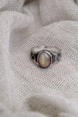 Abyssinian Radiance: Sterling Silver Ring with Ethiopian Opal - Textured & Oxidised - Size 7 3/4