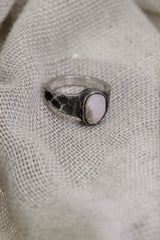 Sterling Silver Ring with Lightning Ridge Gem Opal - Textured & Oxidised - Size 6 - NO/02