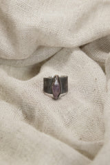 Vera Cruz Twilight: Adjustable Sterling Silver Ring with Vera Cruz Amethyst - Brush Textured - Unisex - Size 5-10 US - NO/08