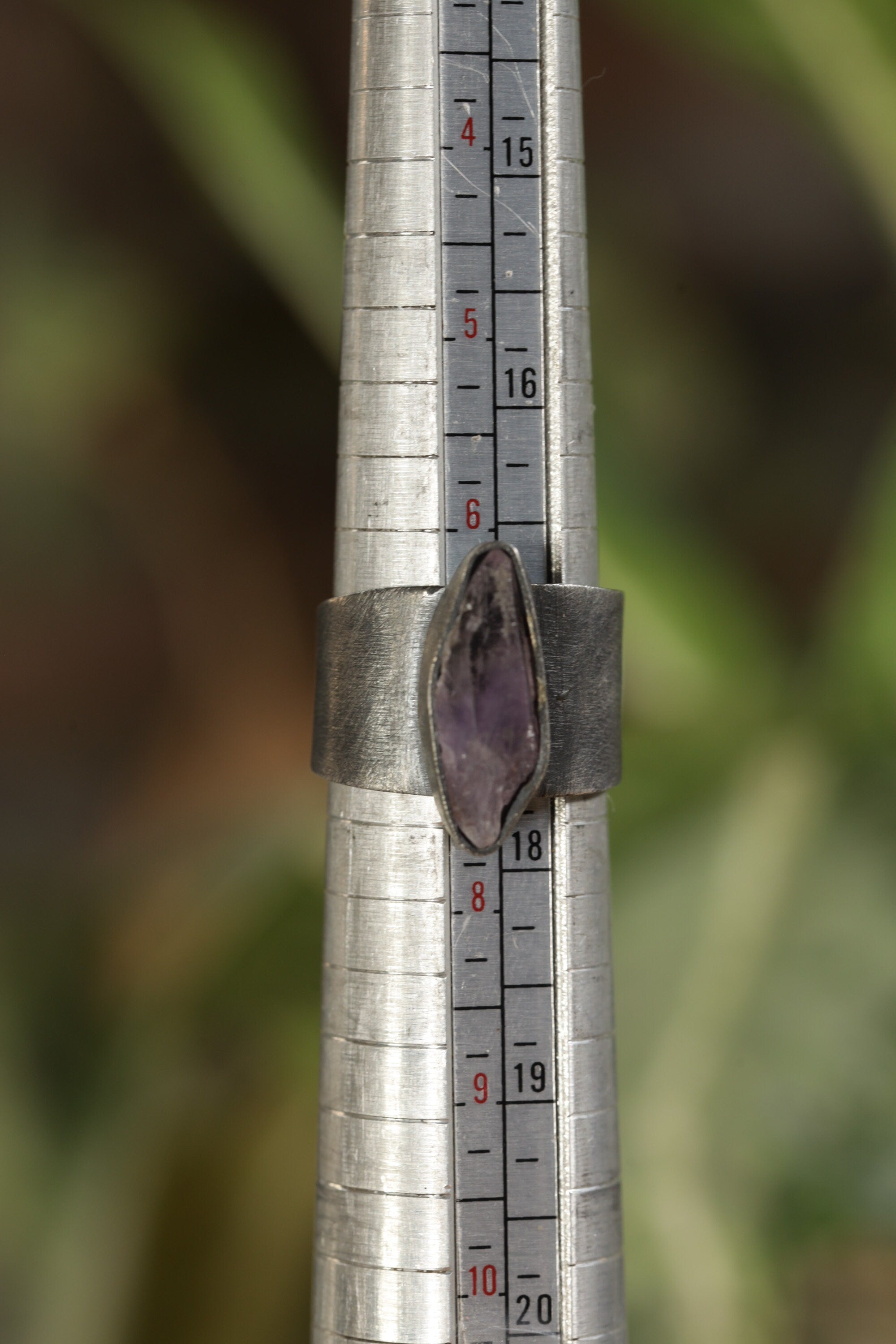 Vera Cruz Twilight: Adjustable Sterling Silver Ring with Vera Cruz Amethyst - Brush Textured - Unisex - Size 5-10 US - NO/08