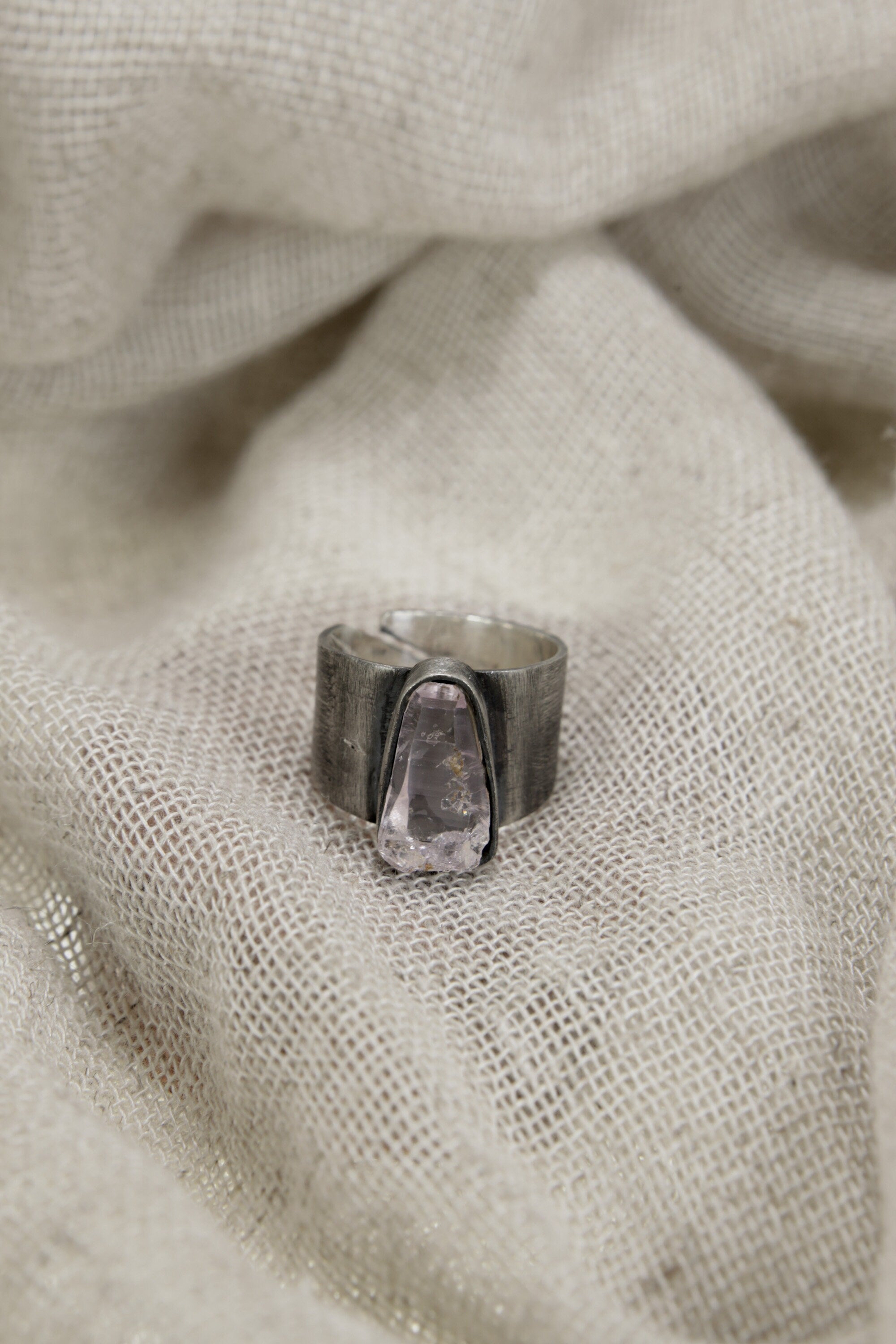 Adjustable Sterling Silver Ring with Vera Cruz Amethyst - Brush Textured - Unisex - Size 5-10 US - NO/09