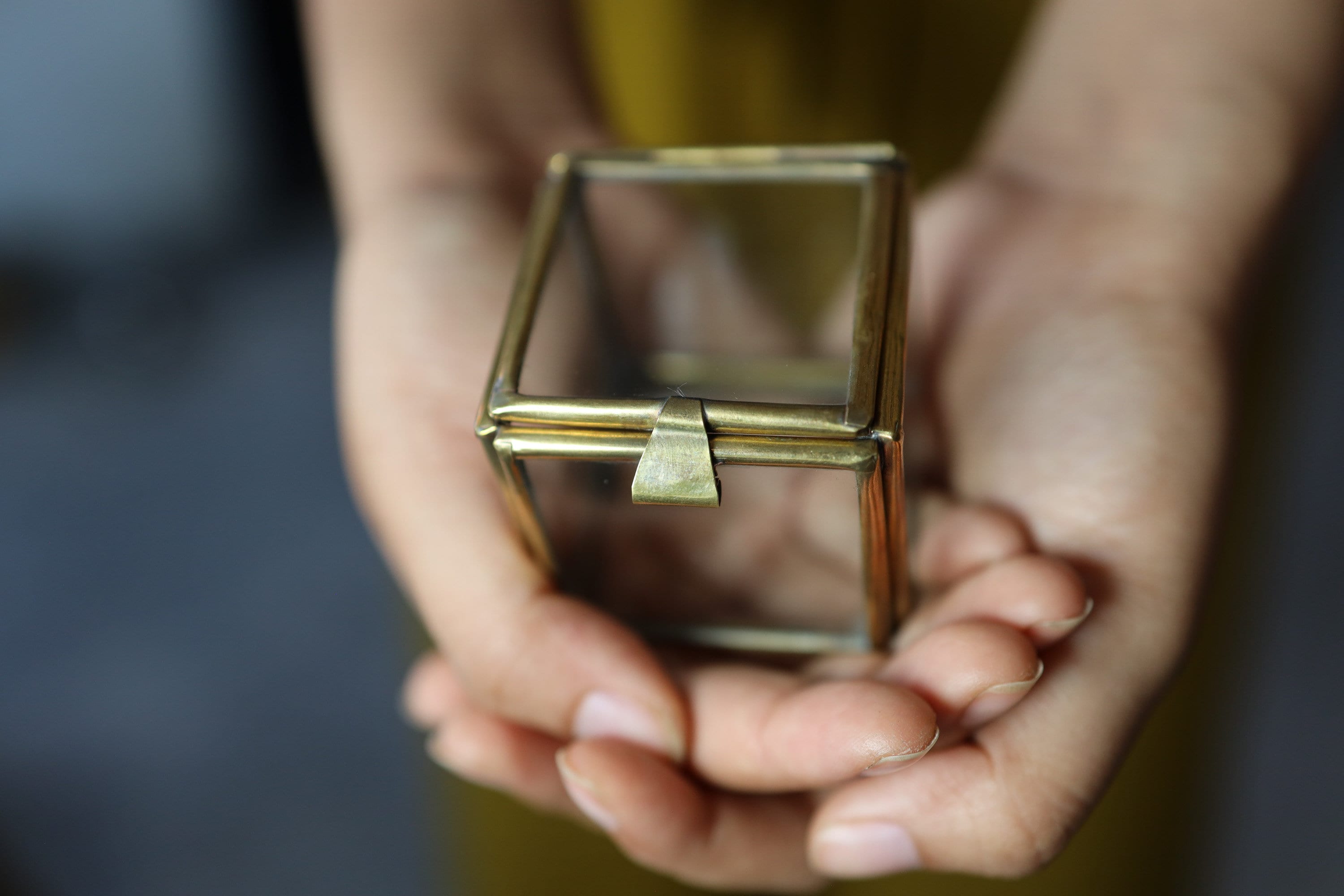 Compact Handcrafted Charm: Small Square Premium Gem Display Box with Gold-Toned Brass - Ideal for Elegant Jewelry Presentation