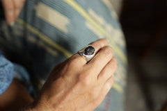 Cosmic Echo: Sterling Silver Hollow Ring with Mount Darwin Tektite - Unisex - Size 10 US