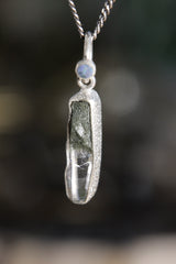 Luminous Peak: Sterling Silver Pendant with Himalayan Chlorite Quartz and Opal - High Shine & Sand Textured - NO/07