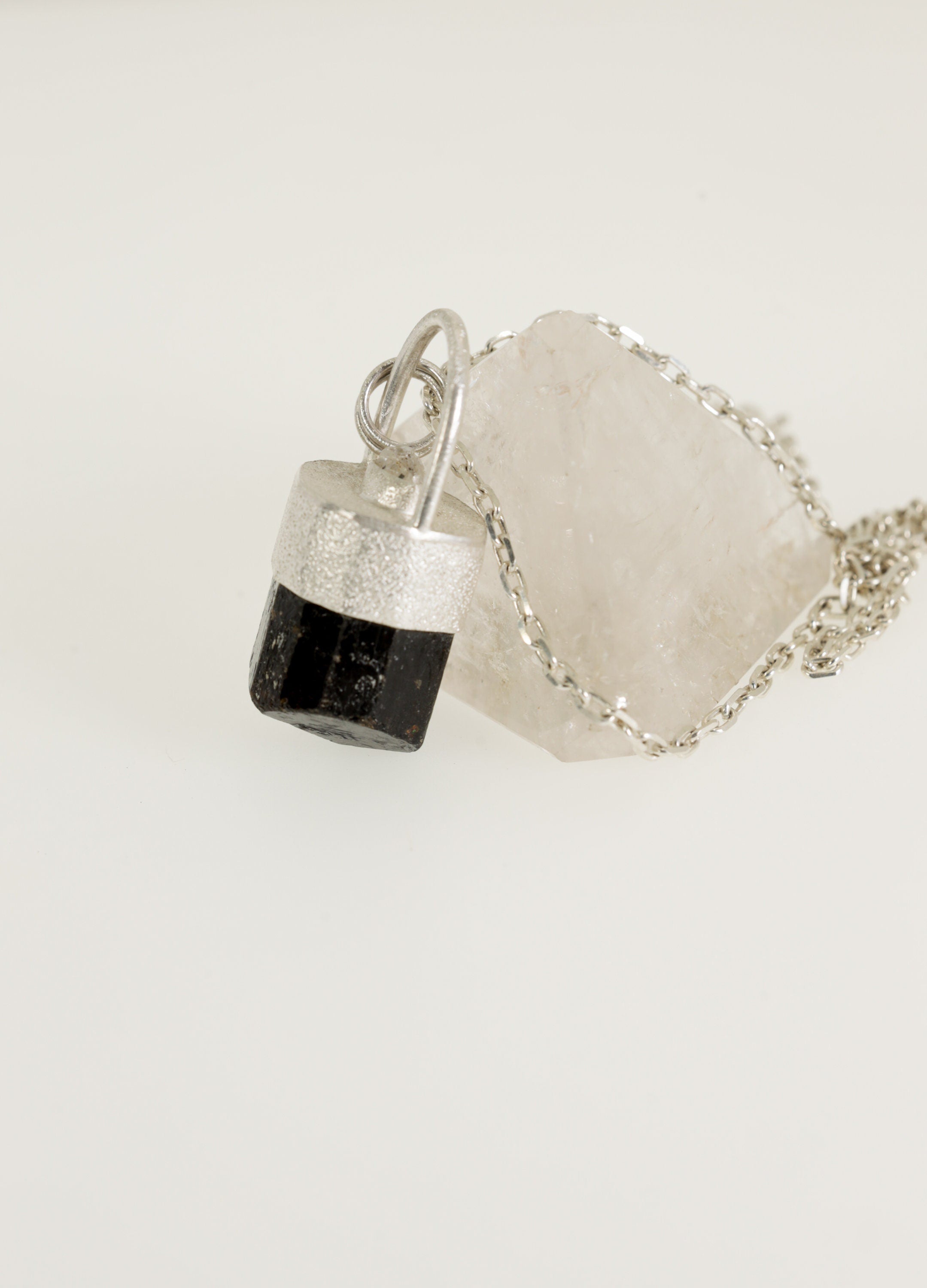 Sterling Silver Pendant with Himalayan Terminated Brown Dravite Tourmaline and Diamond - Sand Texture Finish - NO/07