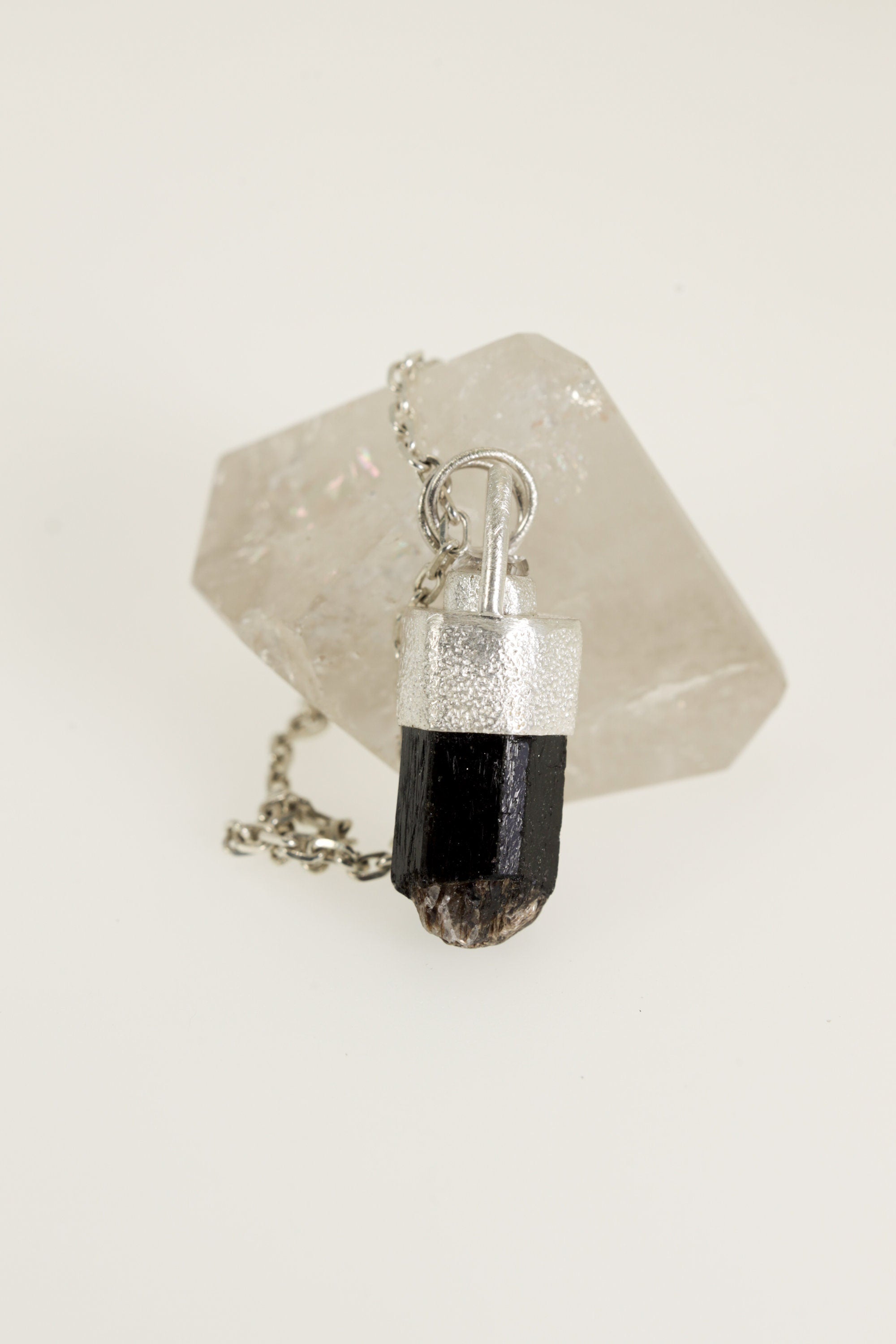 Sterling Silver Pendant with Himalayan Terminated Brown Dravite Tourmaline and Diamond - Sand Texture Finish - NO/08
