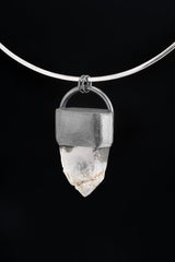 Clear Quartz Pendant with Oxidized Finish and Brush Textured Sterling Silver, Elegant Crystal Necklace Perfect for Layering or Solo Wear