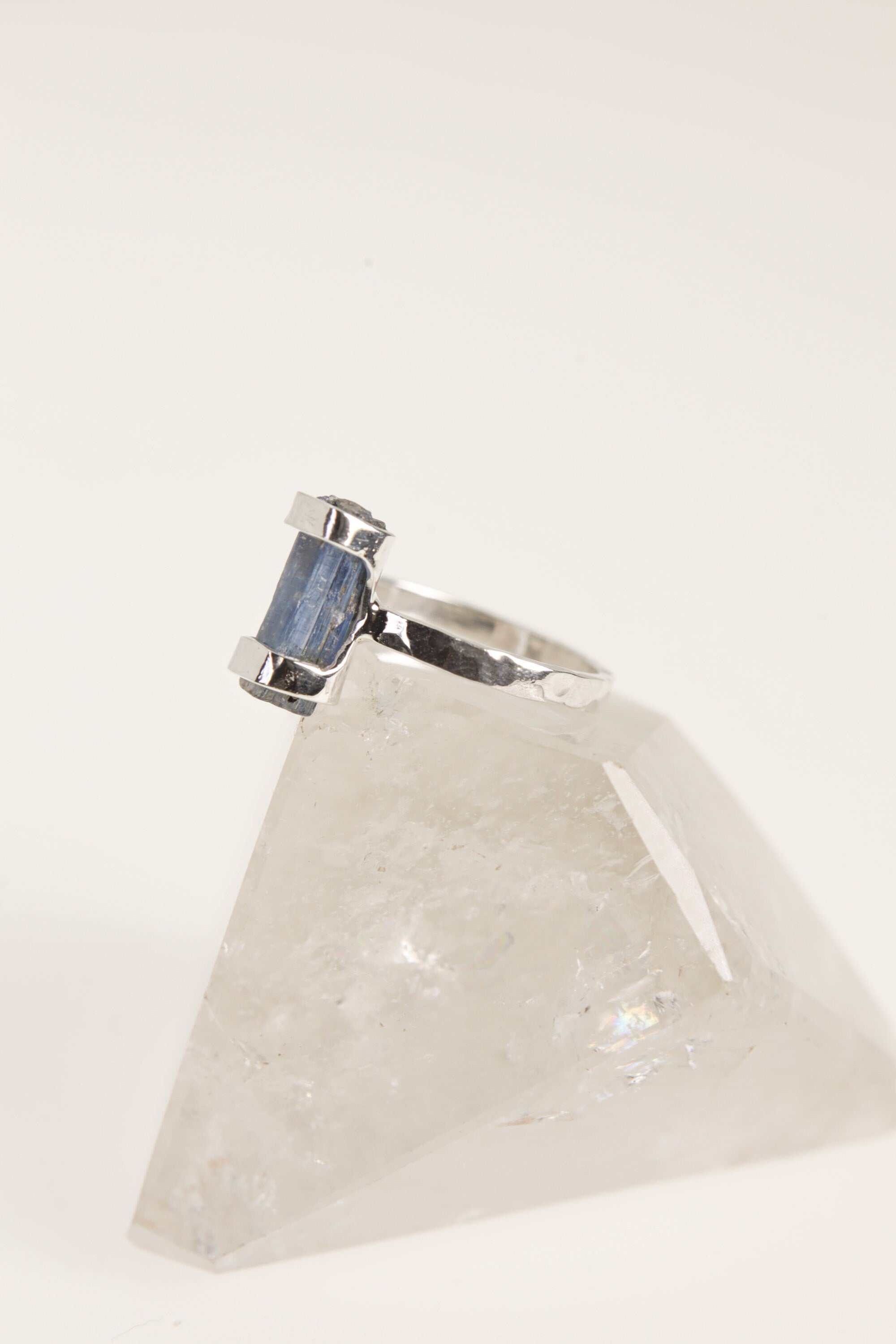 Azure Depths Australian Kyanite Ring - Hammered & Shiny Finish - Sterling Silver Ring - Size 5 1/2 US