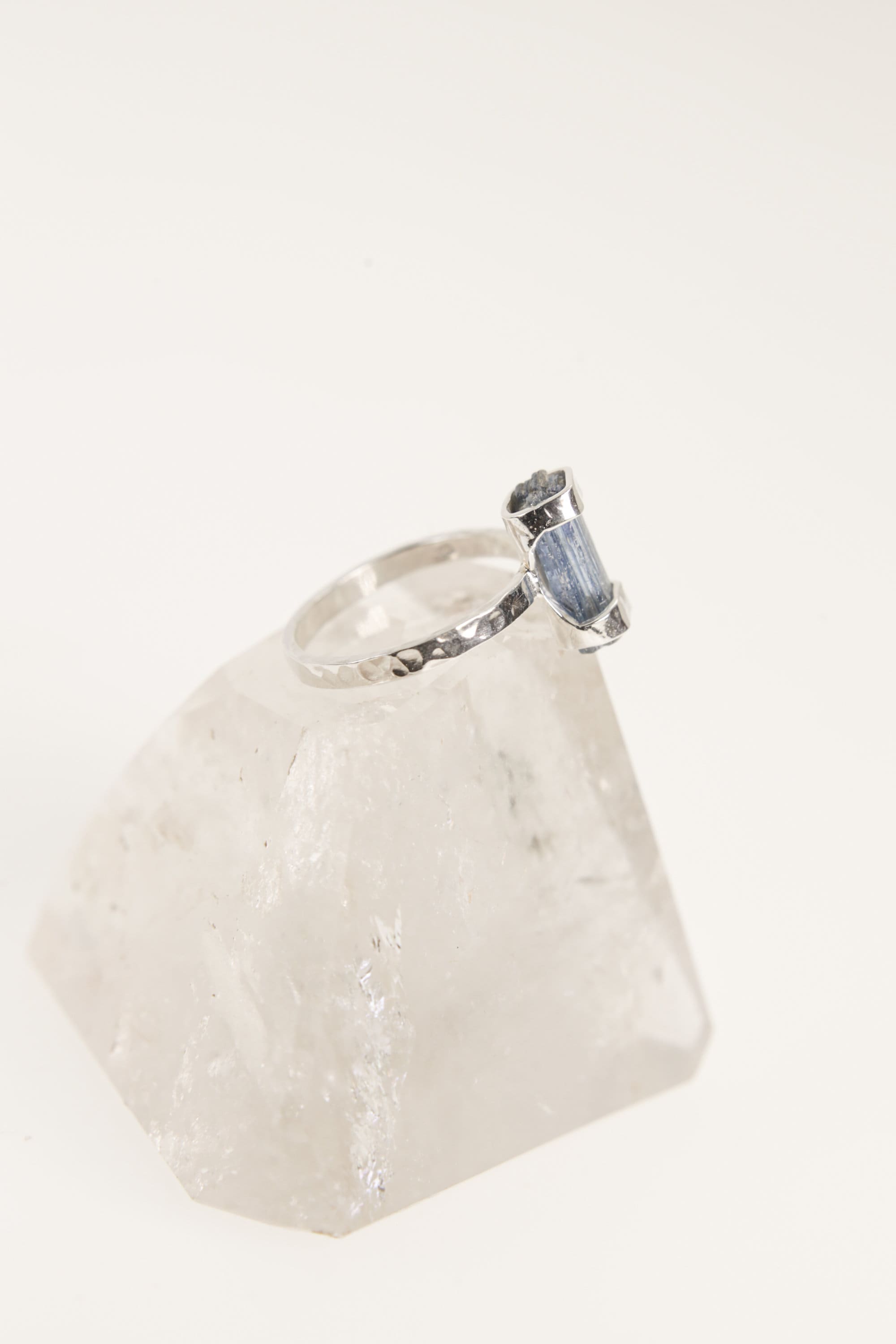 Azure Depths Australian Kyanite Ring - Hammered & Shiny Finish - Sterling Silver Ring - Size 5 1/2 US