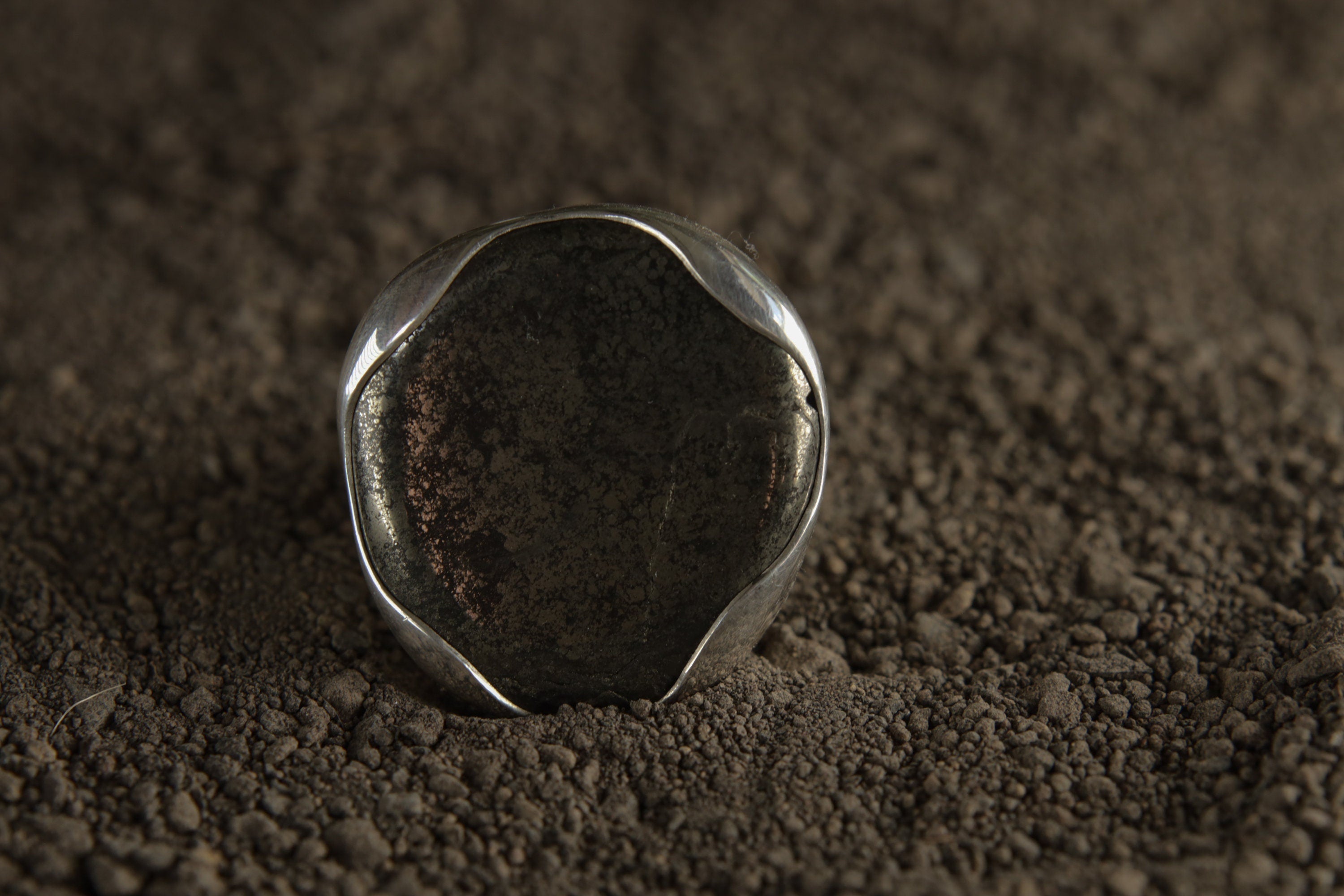 A Sturdy Embrace of Resilient Radiance: Adjustable Sterling Silver Ring with Pyrite - Unisex - Size 5-12 US