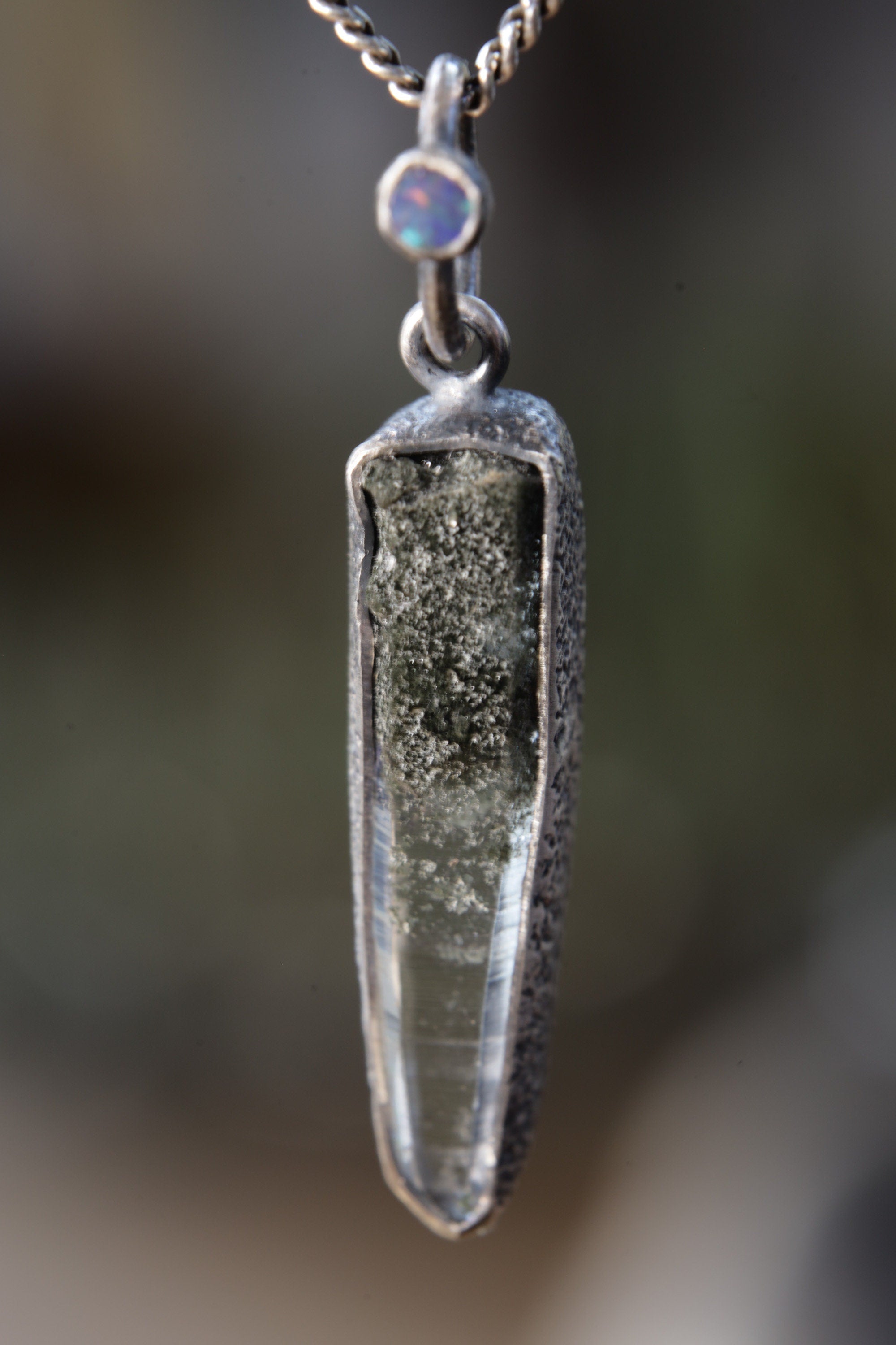 Himalayan Whisper: Sterling Silver Pendant with Himalayan Laser Quartz and Opal - Oxidized & Sand Textured