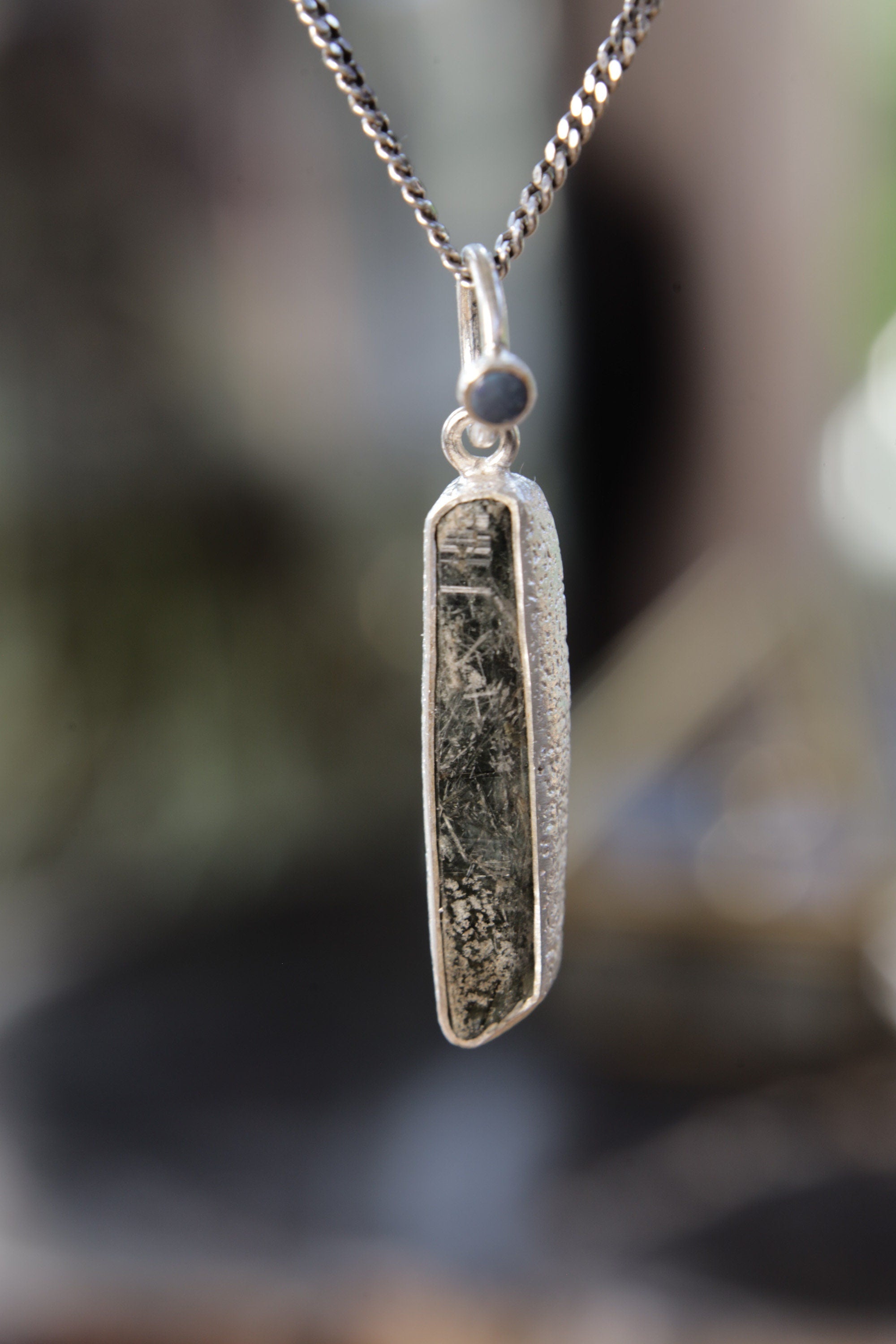 Luminous Peak: Sterling Silver Pendant with Himalayan Chlorite Quartz with White Rutile and Opal - High Shine & Sand Textured - NO/01