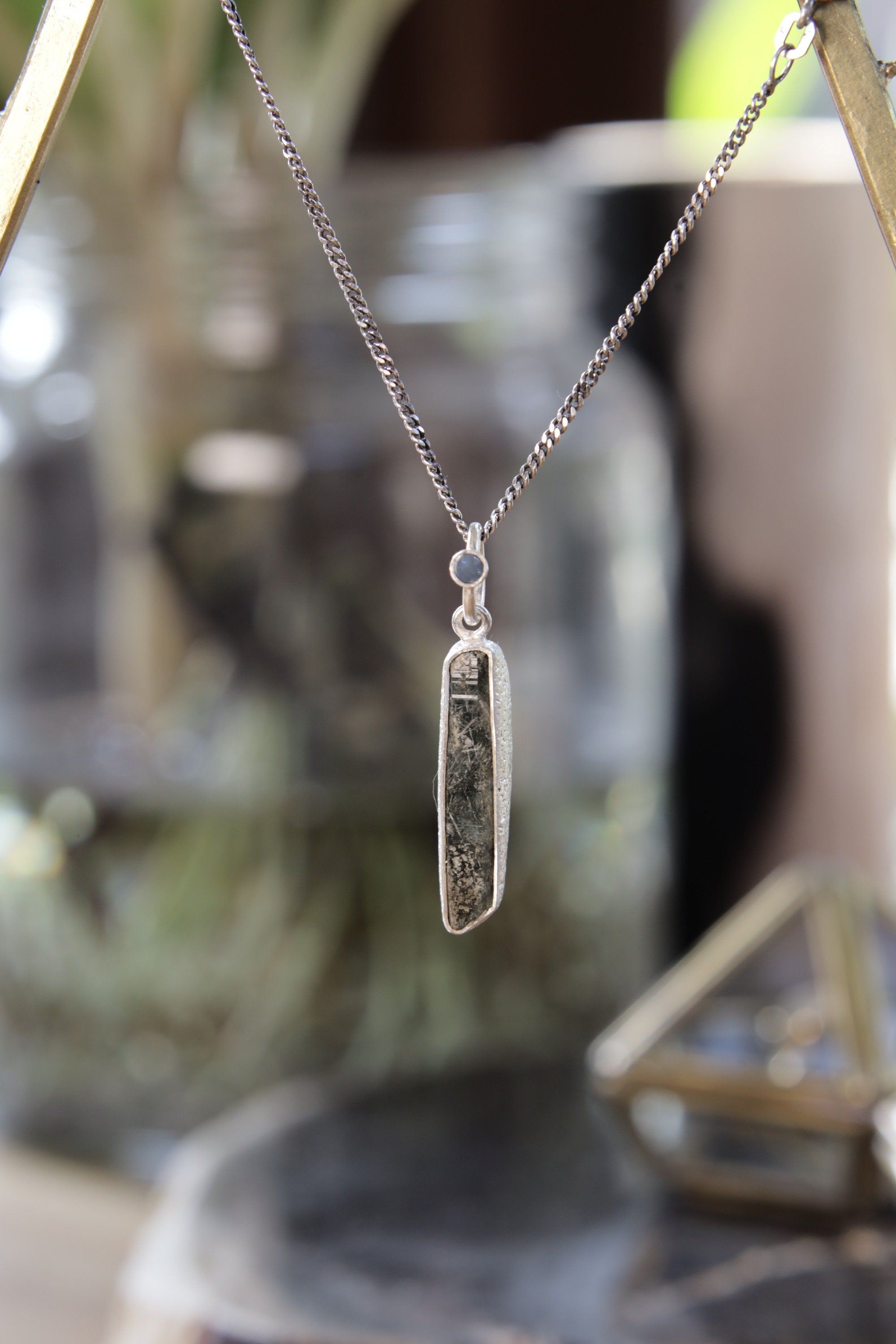 Luminous Peak: Sterling Silver Pendant with Himalayan Chlorite Quartz with White Rutile and Opal - High Shine & Sand Textured - NO/01