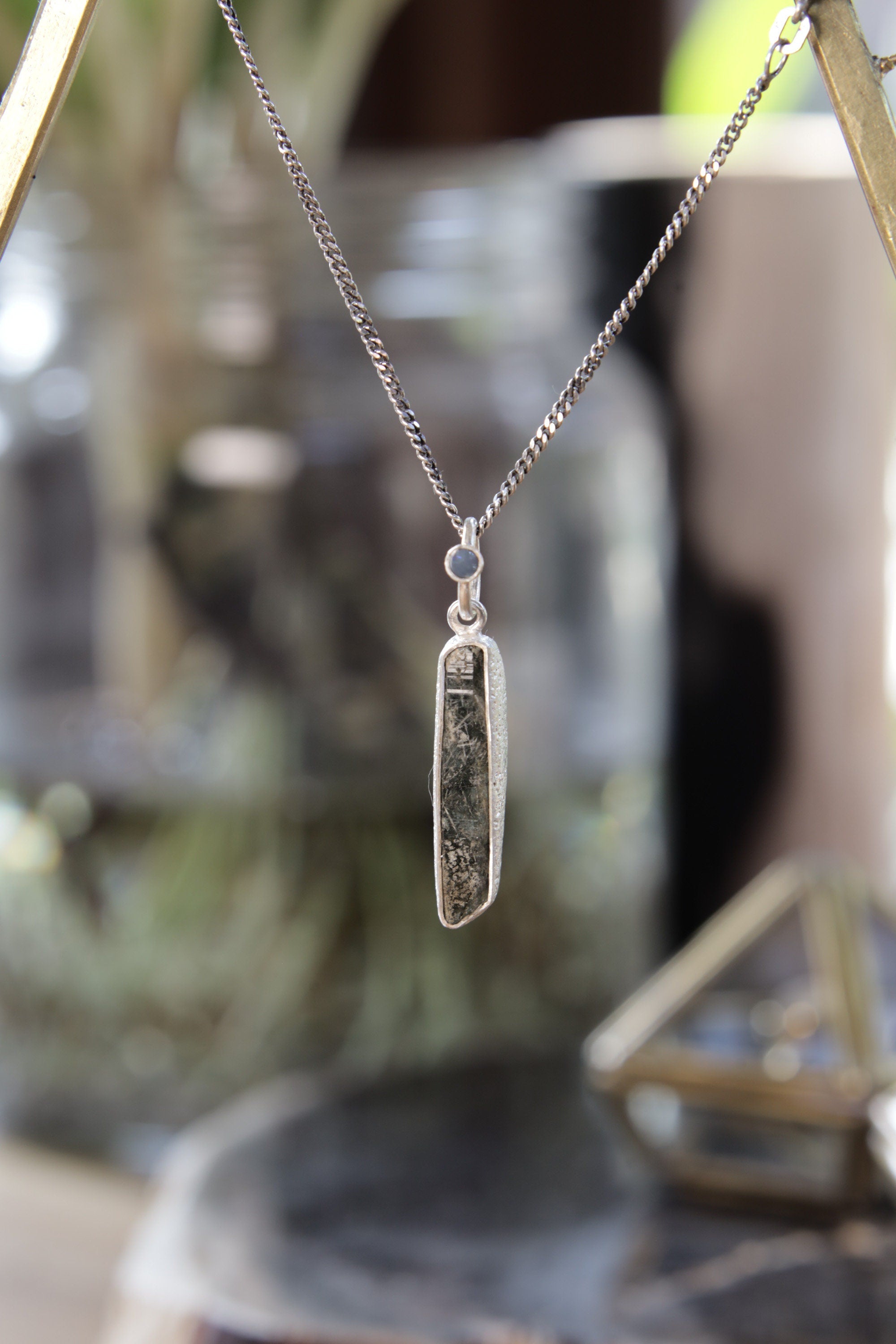 Luminous Peak: Sterling Silver Pendant with Himalayan Chlorite Quartz with White Rutile and Opal - High Shine & Sand Textured - NO/01