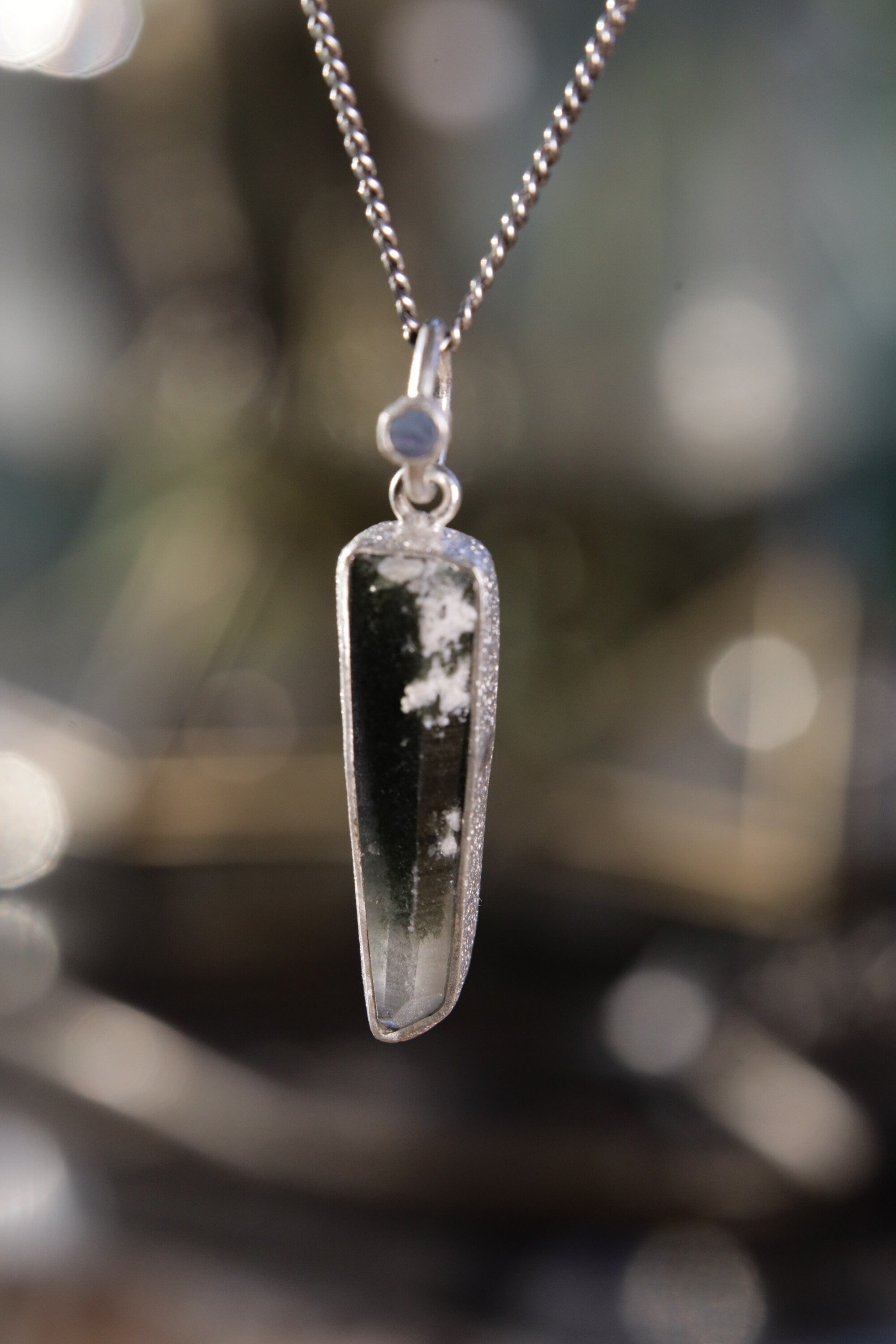 Sterling Silver Pendant with Himalayan Chlorite Quartz and Opal - High Shine & Sand Textured - NO/06