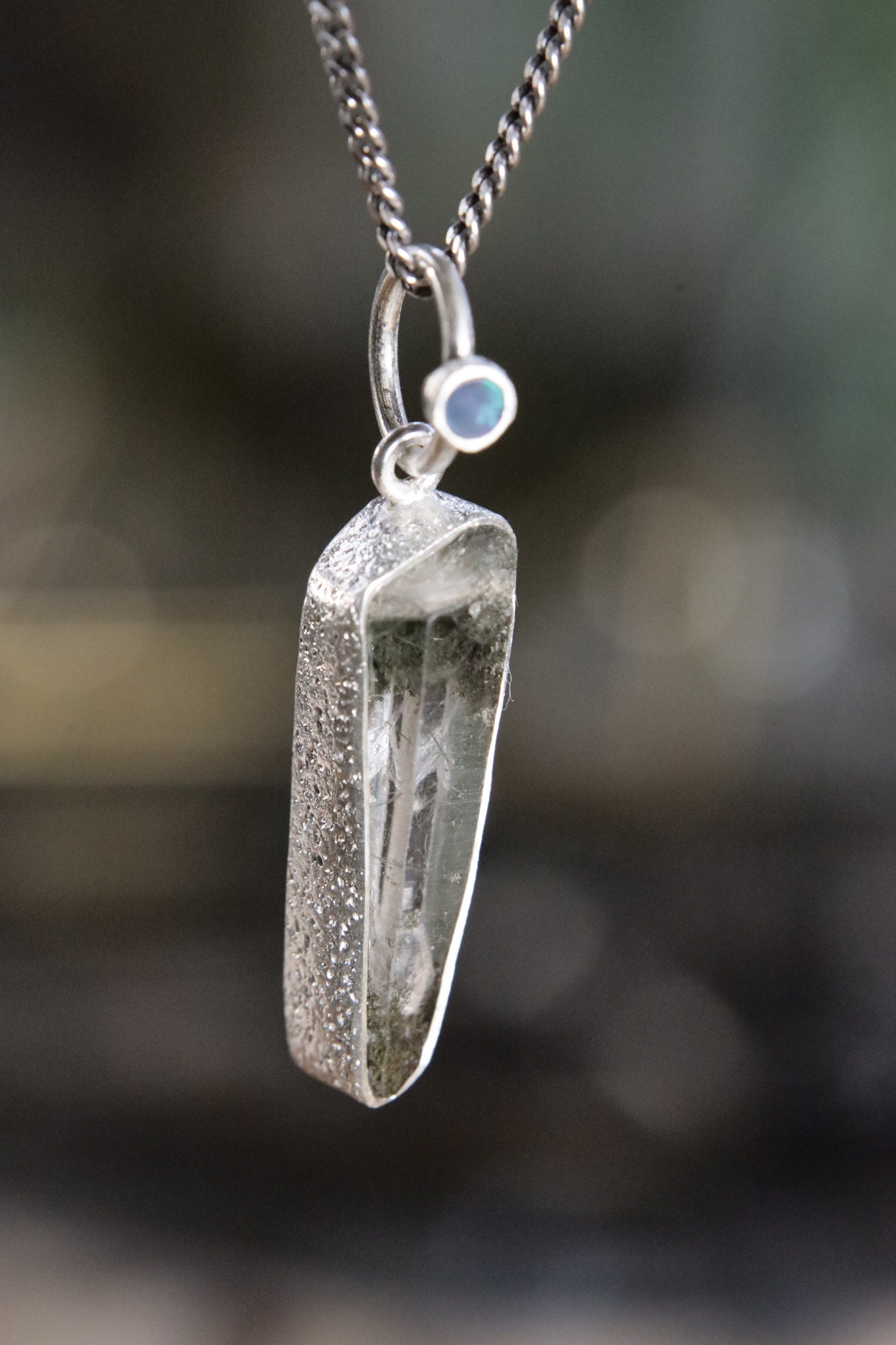 Sterling Silver Pendant with Himalayan Chlorite Quartz and Opal - High Shine & Sand Textured - NO/08