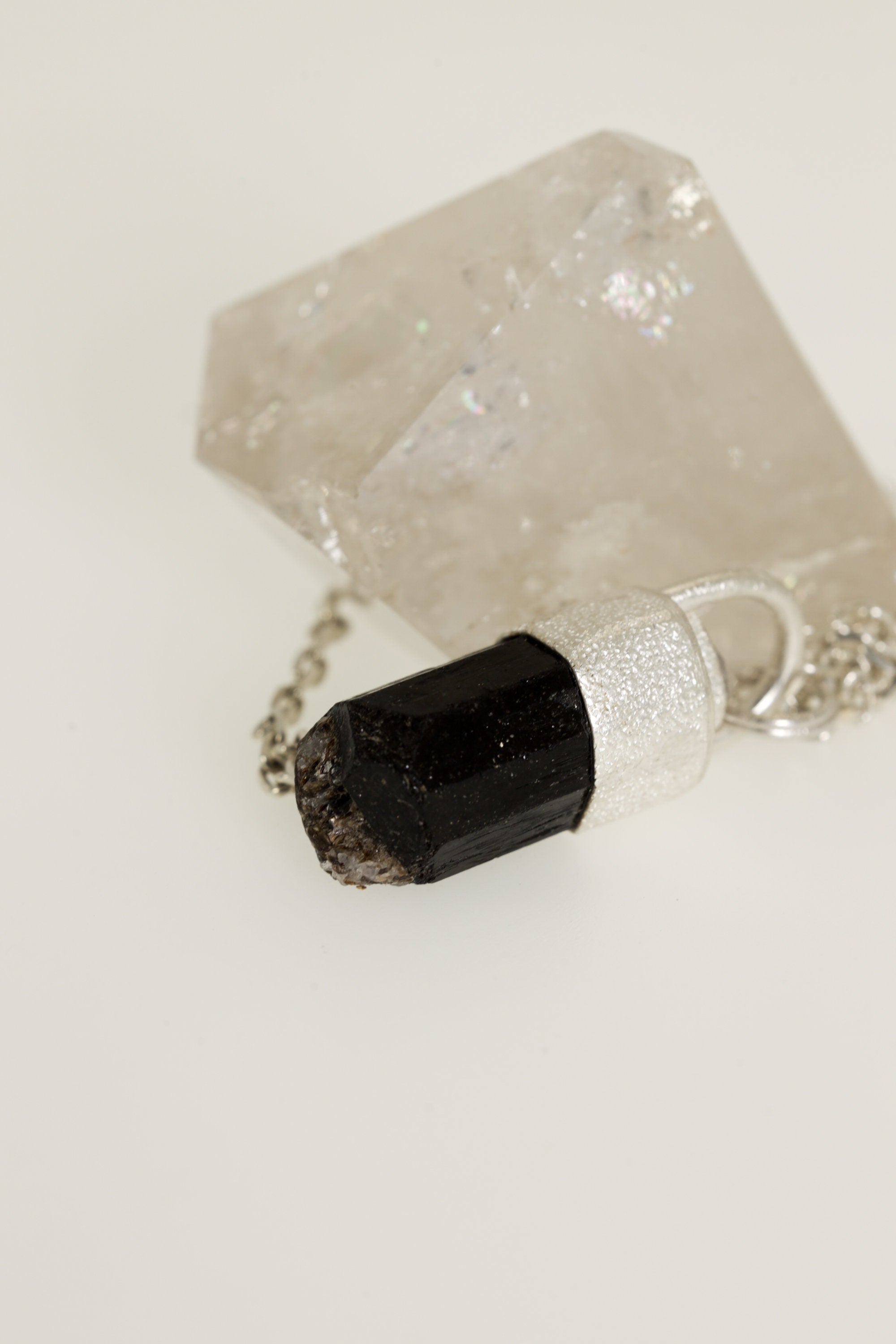 Sterling Silver Pendant with Himalayan Terminated Brown Dravite Tourmaline and Diamond - Sand Texture Finish - NO/08