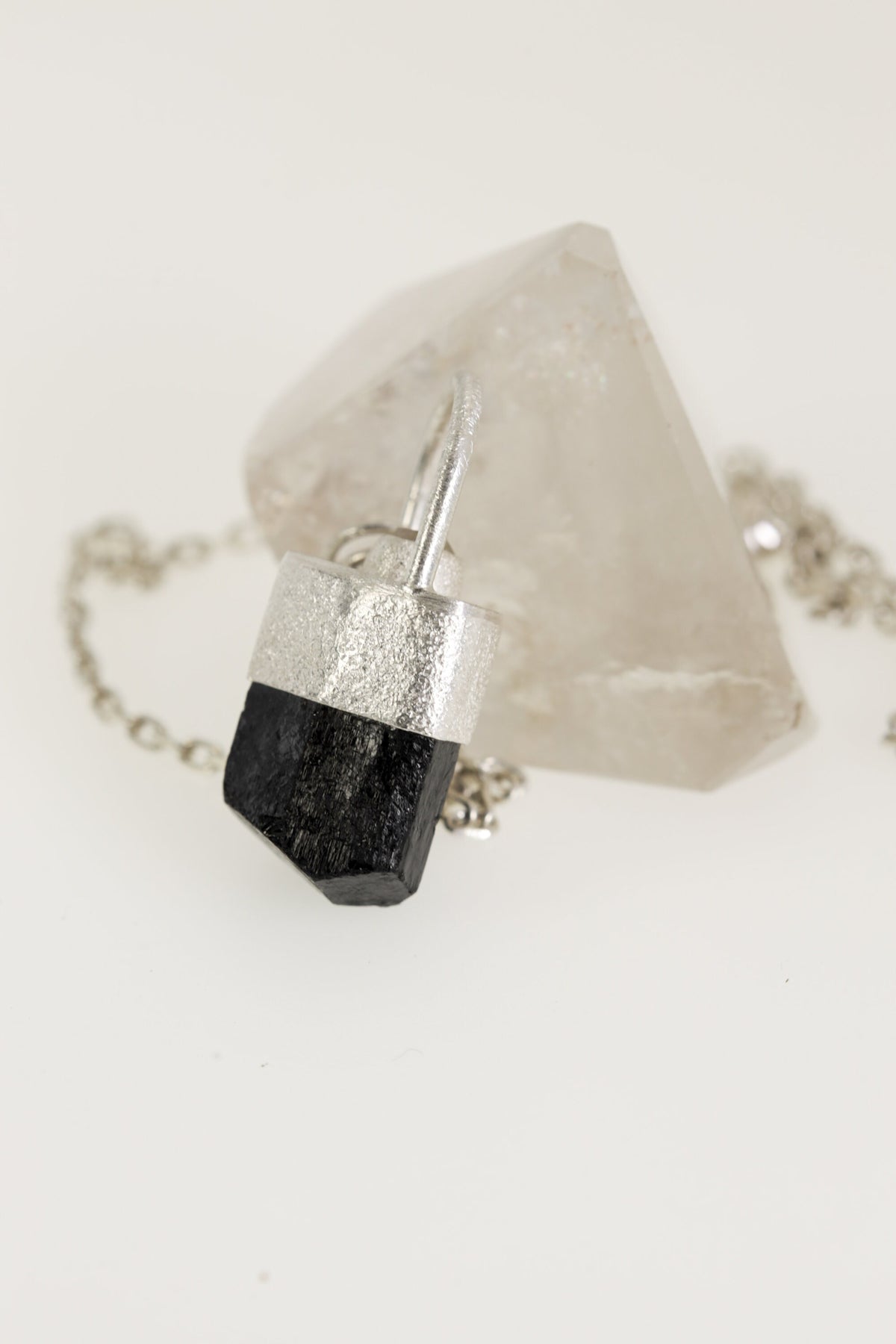 Sterling Silver Pendant with Himalayan Terminated Brown Dravite Tourmaline and Herkimer Diamond - Sand Texture Finish - NO/010