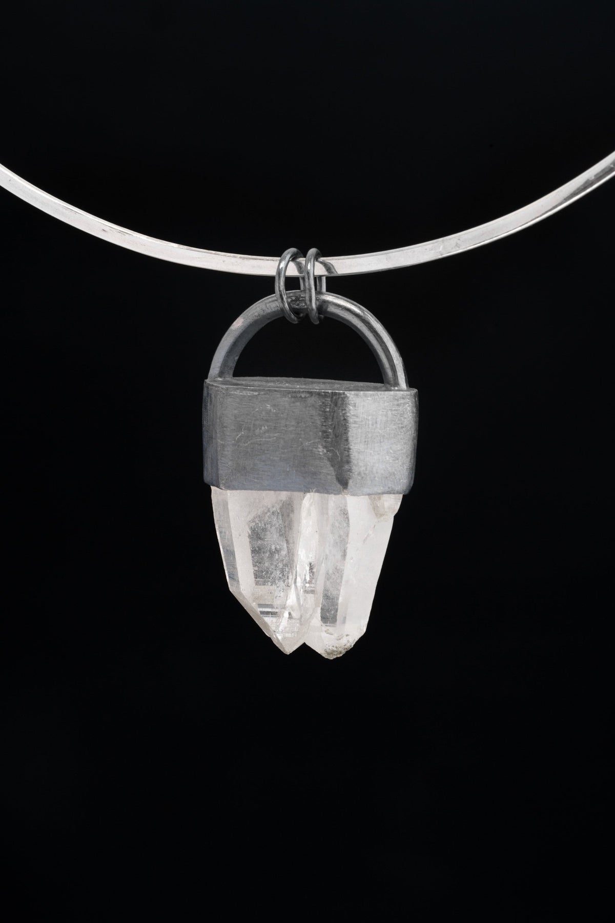 Clear Quartz Pendant, Sterling Silver Crystal Pendant, Oxidized & Textured, Crown Chakra, Aries Zodiac, Clarity and Spiritual Protection