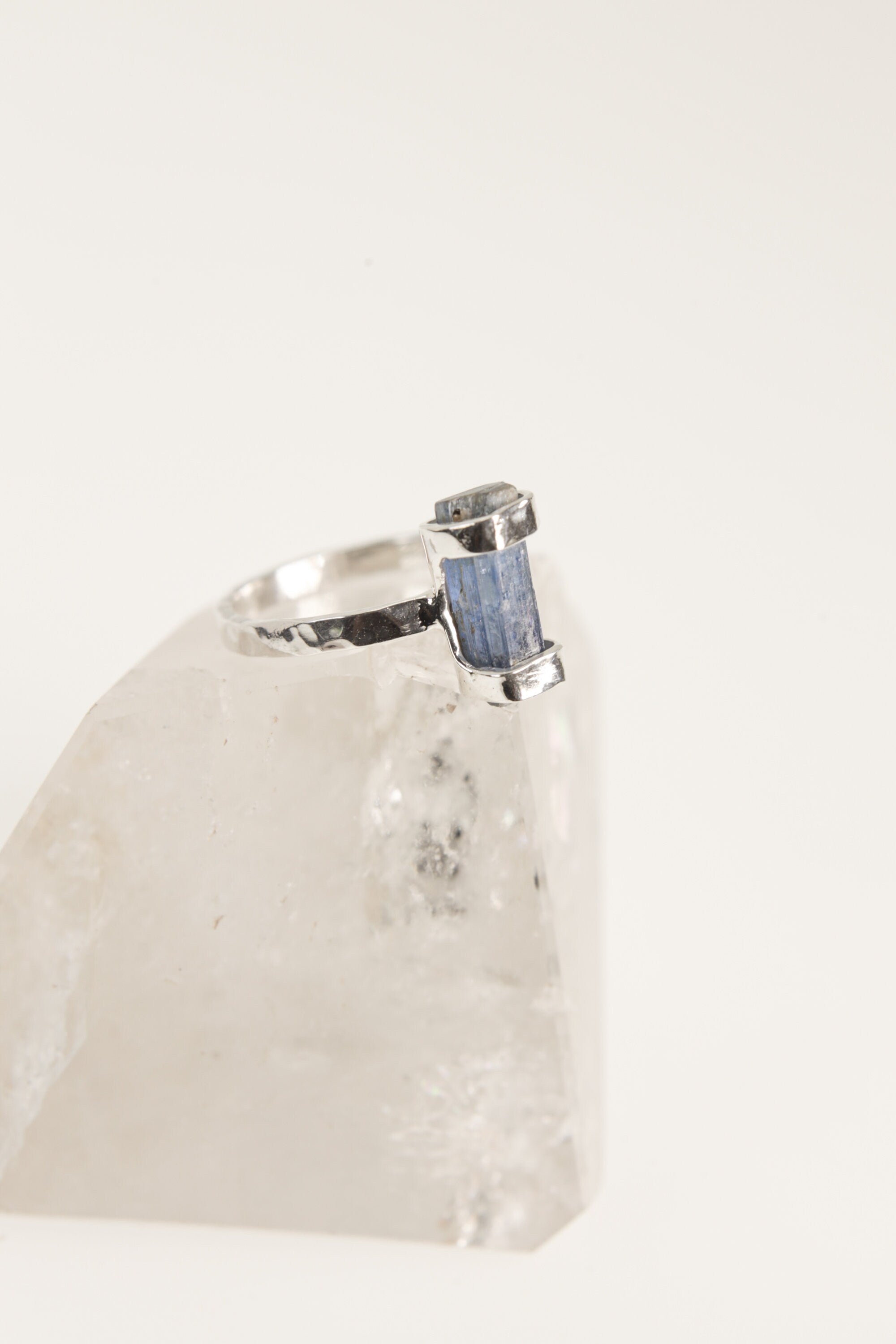 Azure Depths Australian Kyanite Ring - Hammered & Shiny Finish - Sterling Silver Ring - Size 5 1/2 US