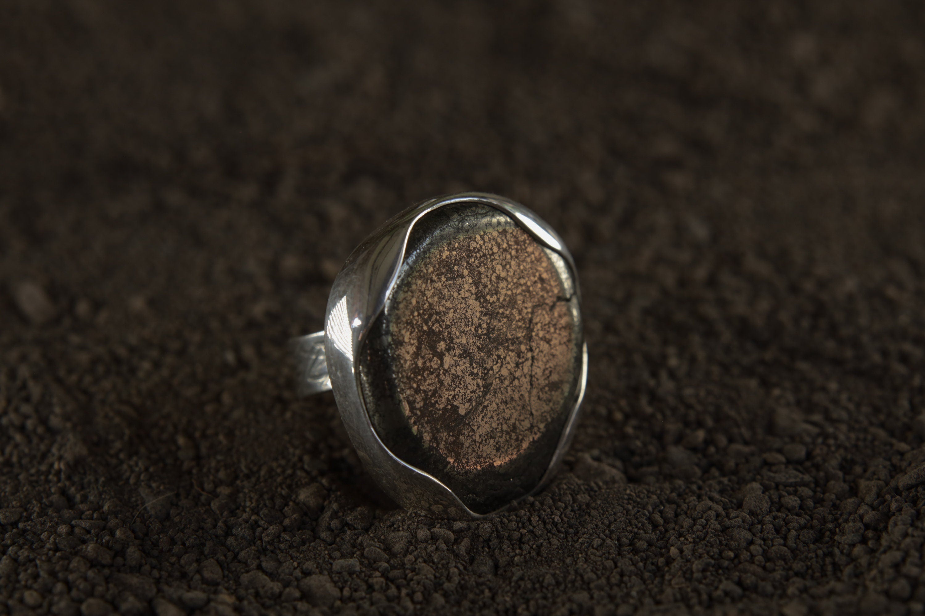 A Sturdy Embrace of Resilient Radiance: Adjustable Sterling Silver Ring with Pyrite - Unisex - Size 5-12 US