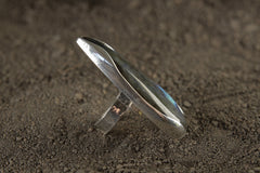 A Sturdy Embrace of Mystical Reflections: Adjustable Sterling Silver Ring with Teardrop Labradorite - Unisex - Size 5-10 US