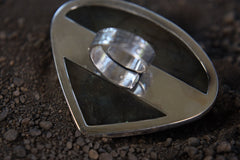 A Sturdy Embrace of Mystical Reflections: Adjustable Sterling Silver Ring with Teardrop Labradorite - Unisex - Size 5-10 US - NO/02